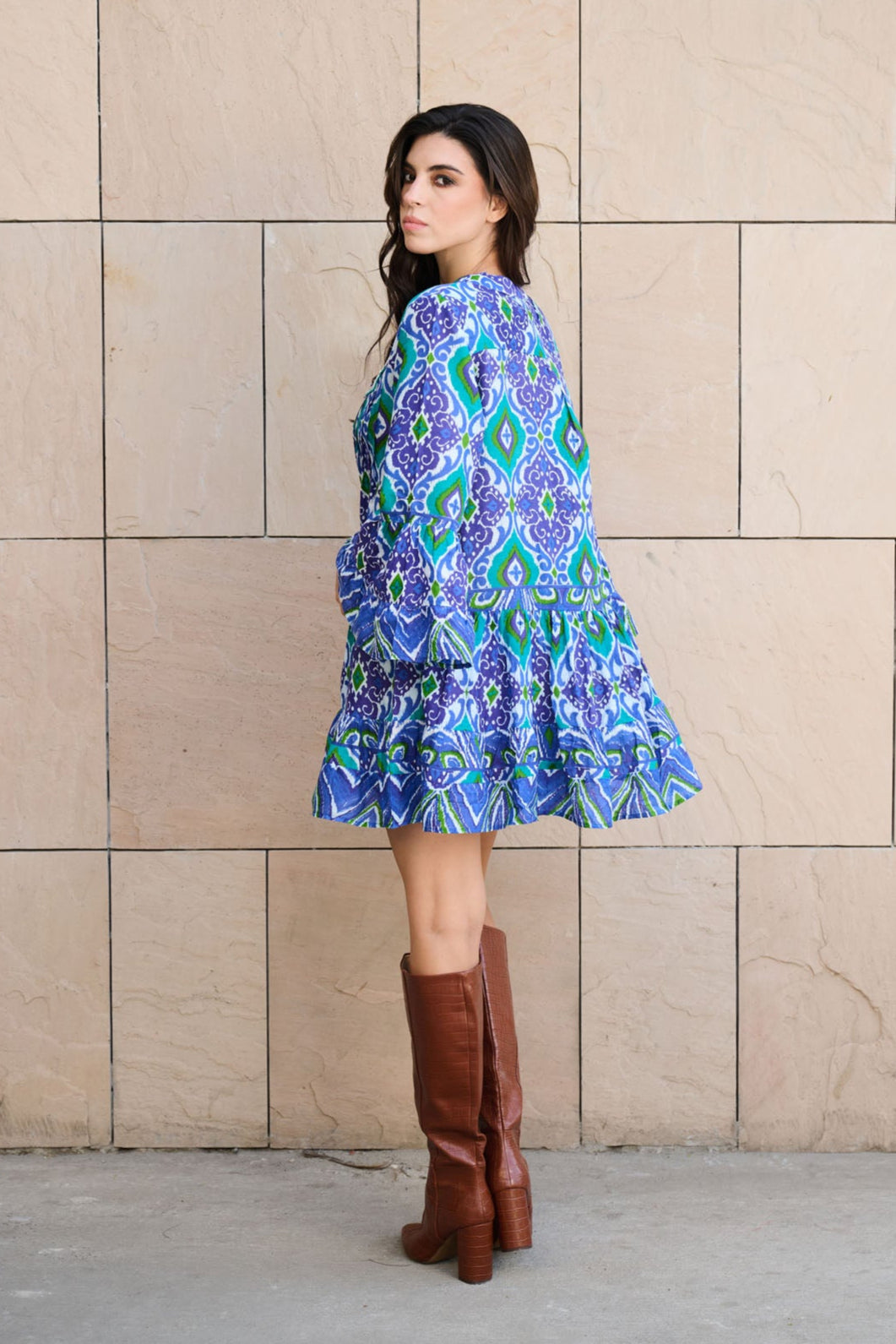 Blue Fern Embroidered Mini