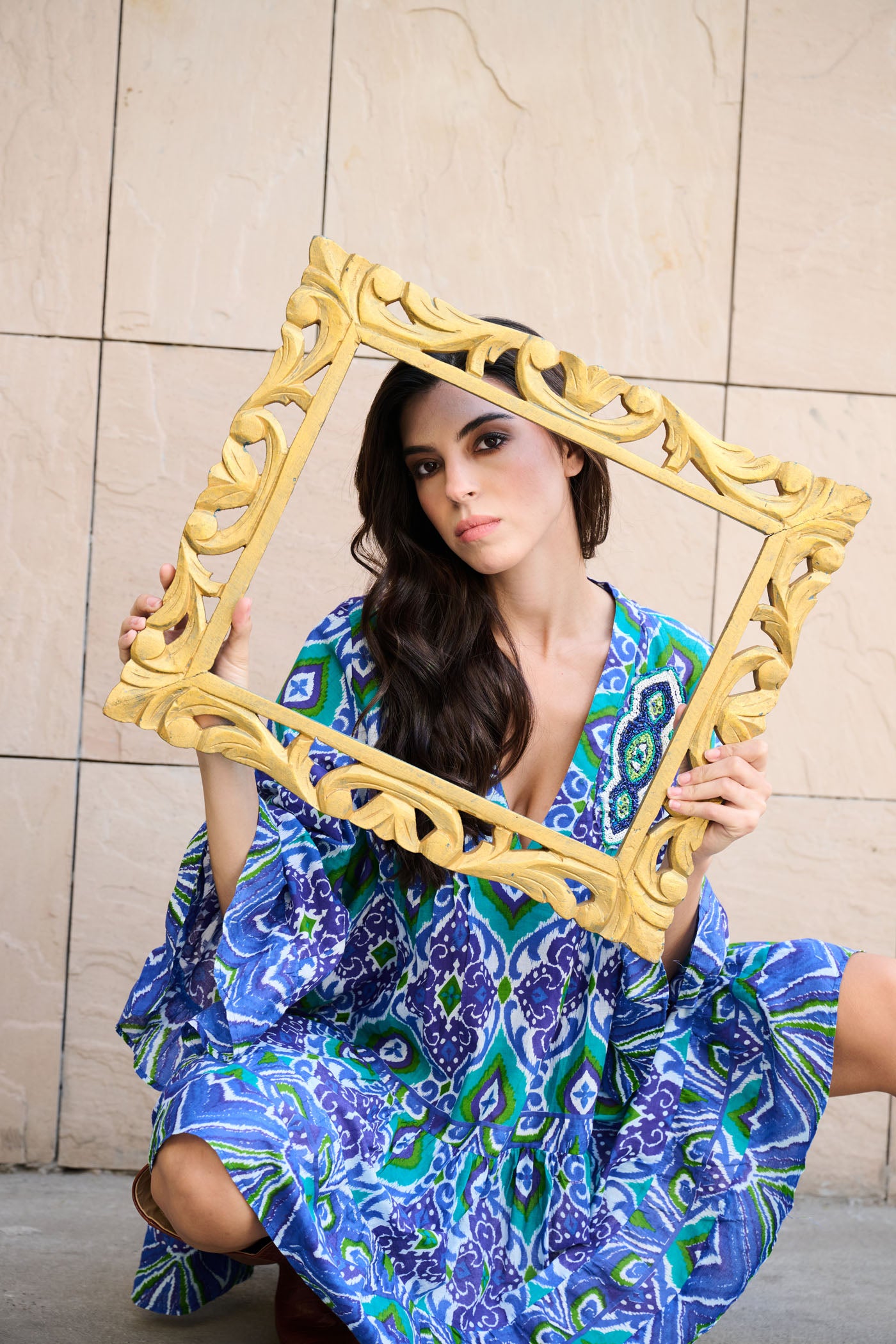 Blue Fern Embroidered Mini