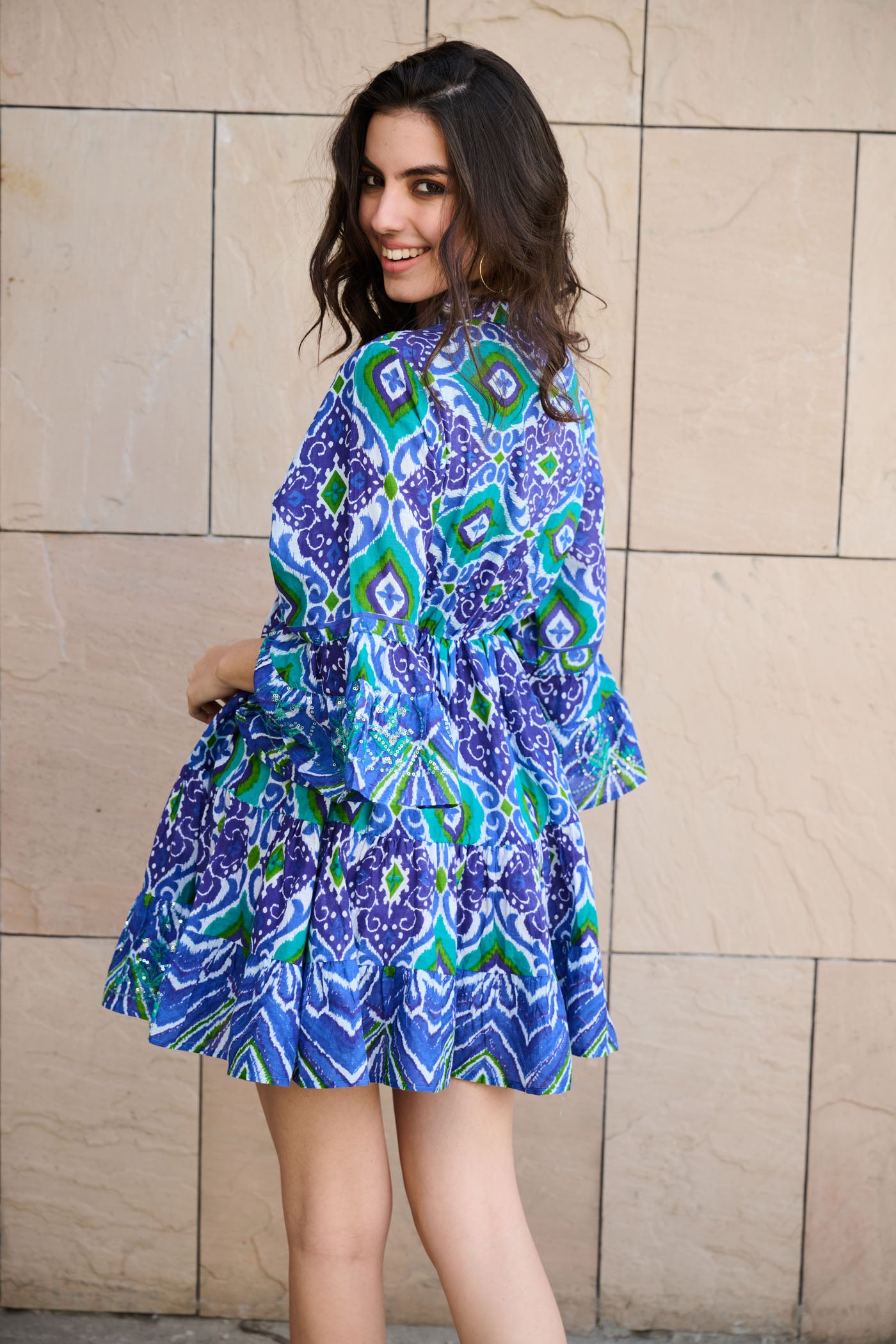 Boho Tide Embroidered V - Neck Dress