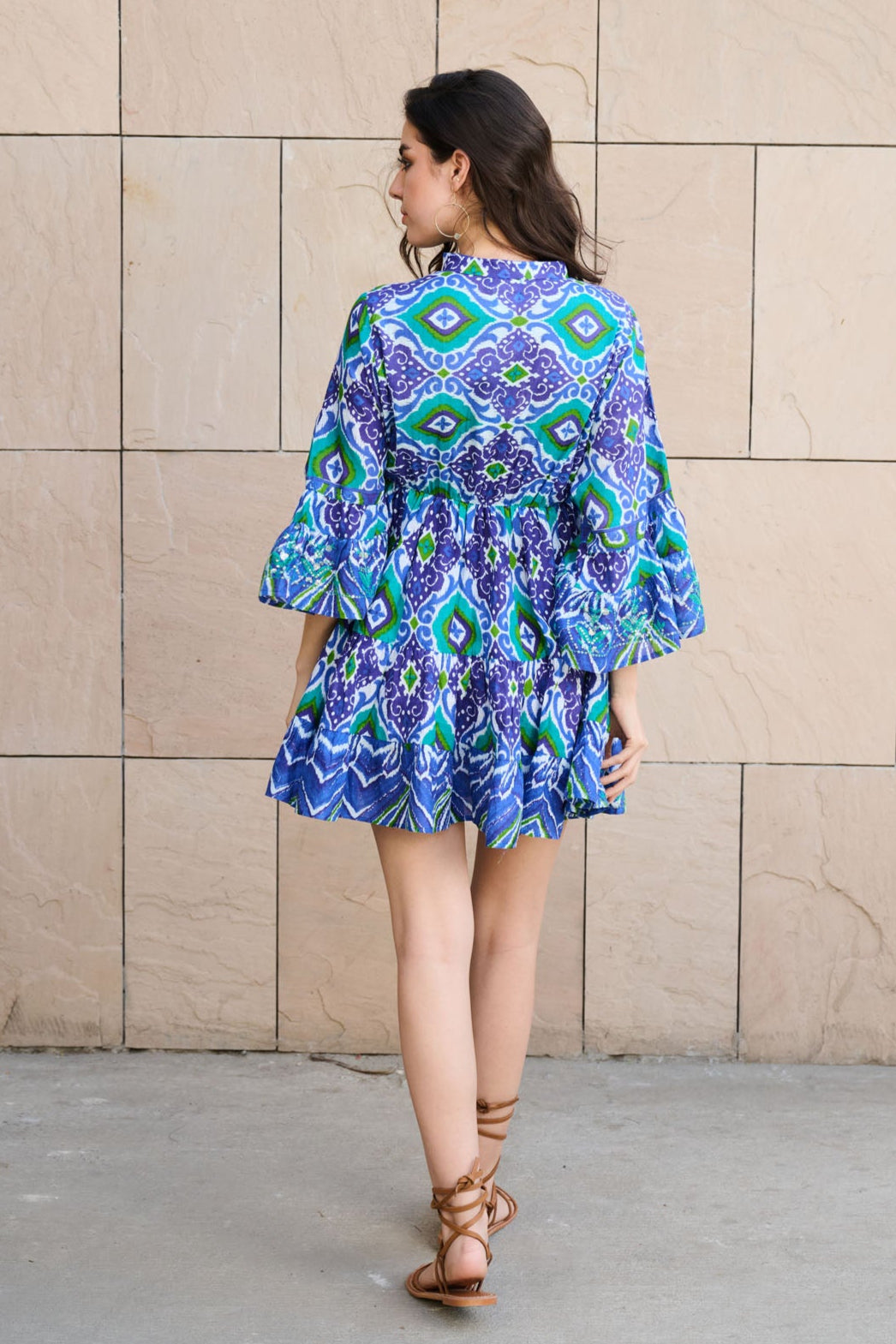 Boho Tide Embroidered V - Neck Dress