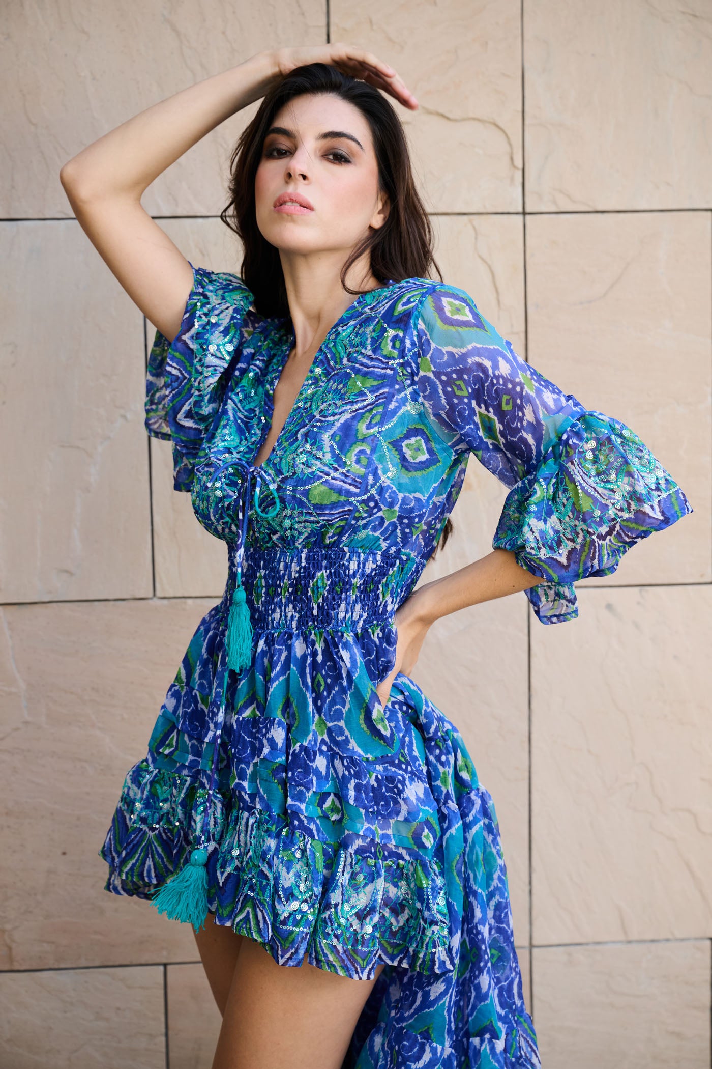 Avika Ghor In Blue Cascade Tail Dress