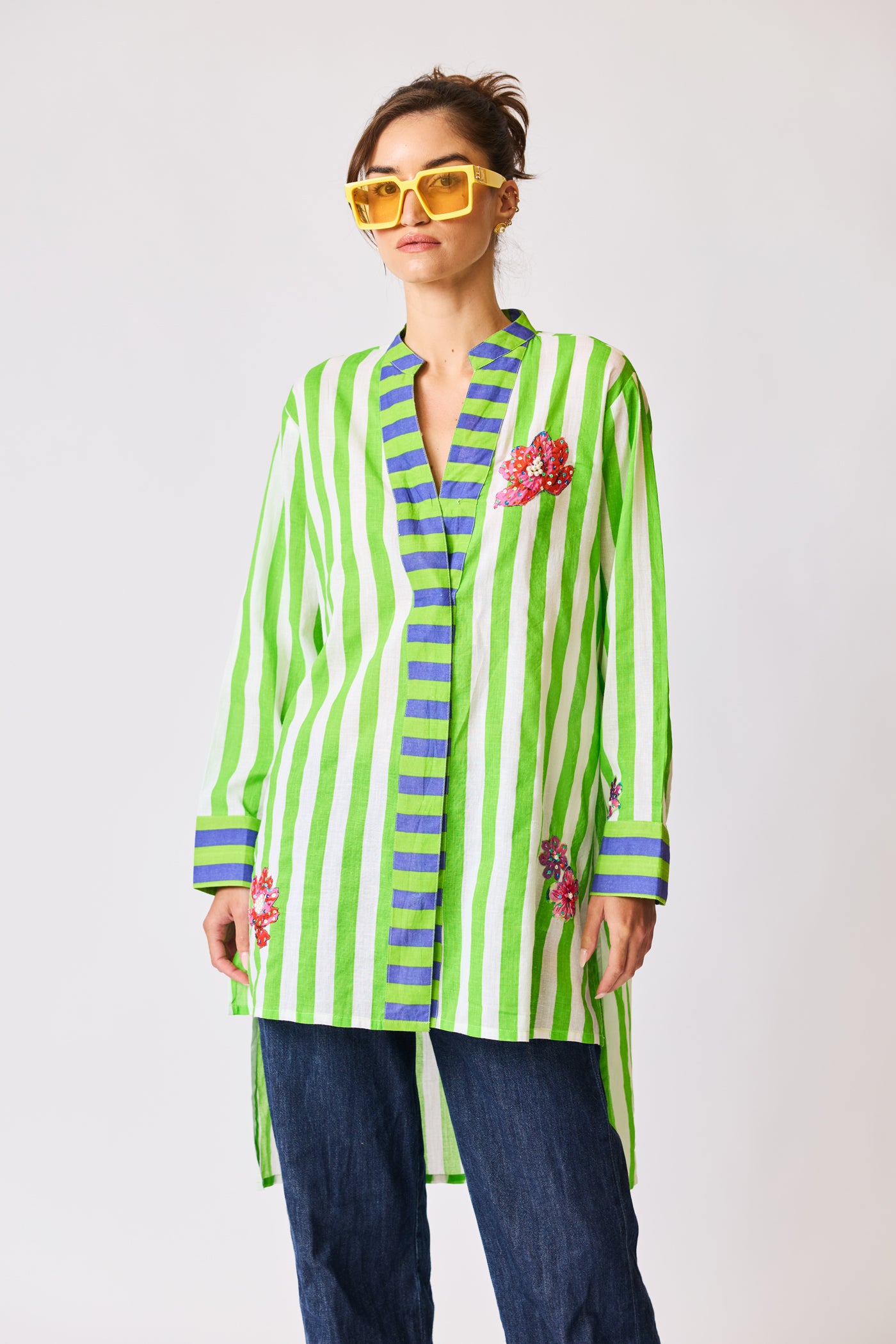 Embroidered Resort Stripe Tunic Shirt