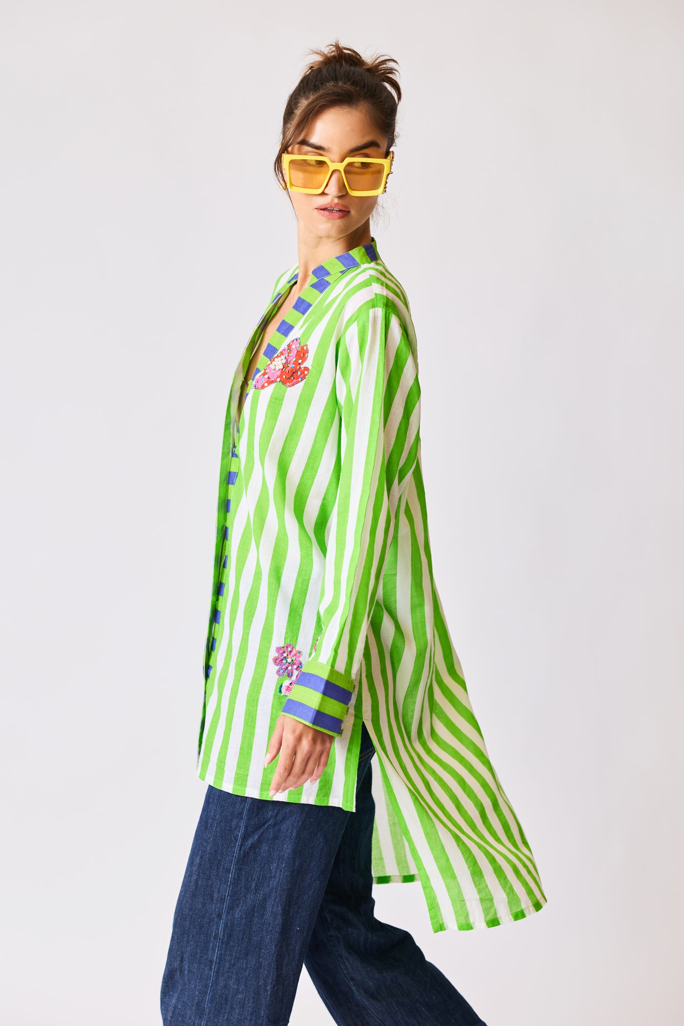 Embroidered Resort Stripe Tunic Shirt