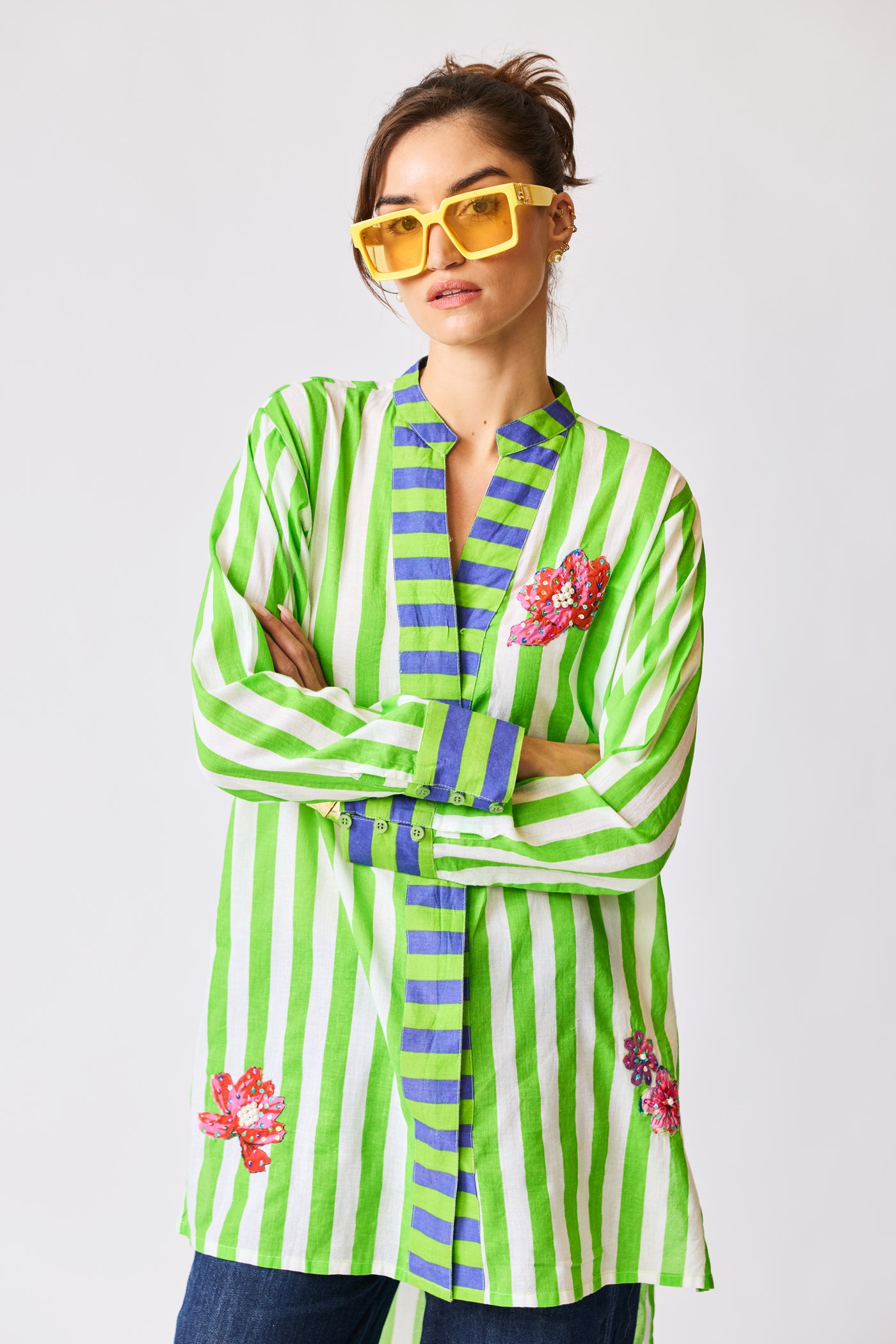 Embroidered Resort Stripe Tunic Shirt