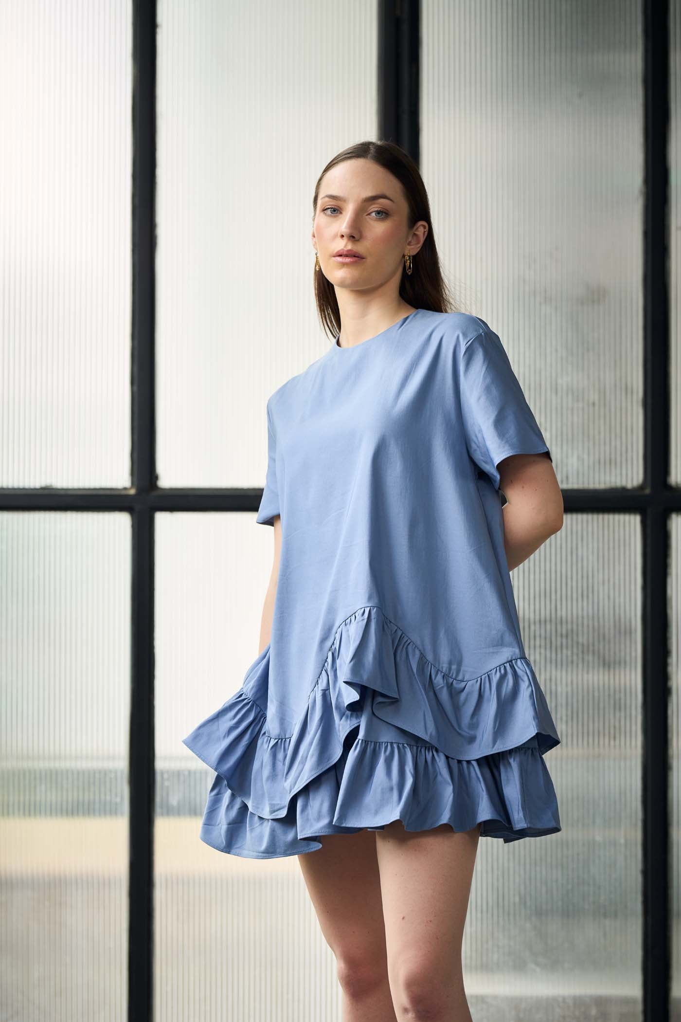 princess polly baby blue dress Umgee Seersucker Ruffle Sleeve Tiered Midi Dress  Sky Blue