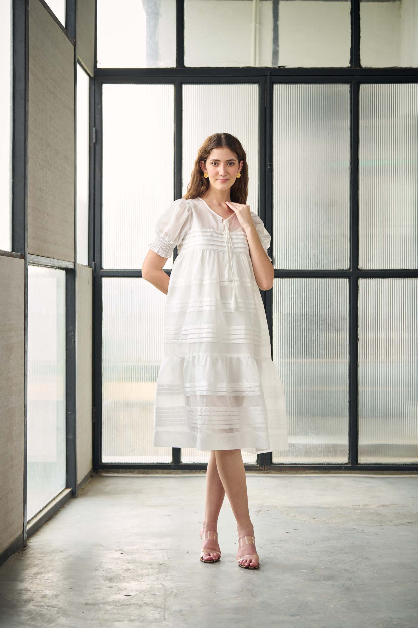 White Round-Neck Fit & Flare Dress