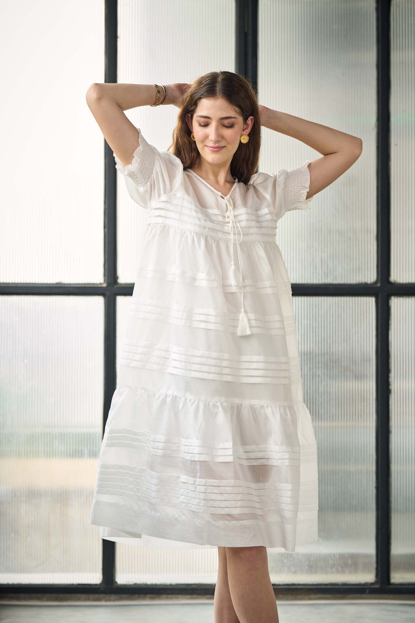 White Round-Neck Fit & Flare Dress