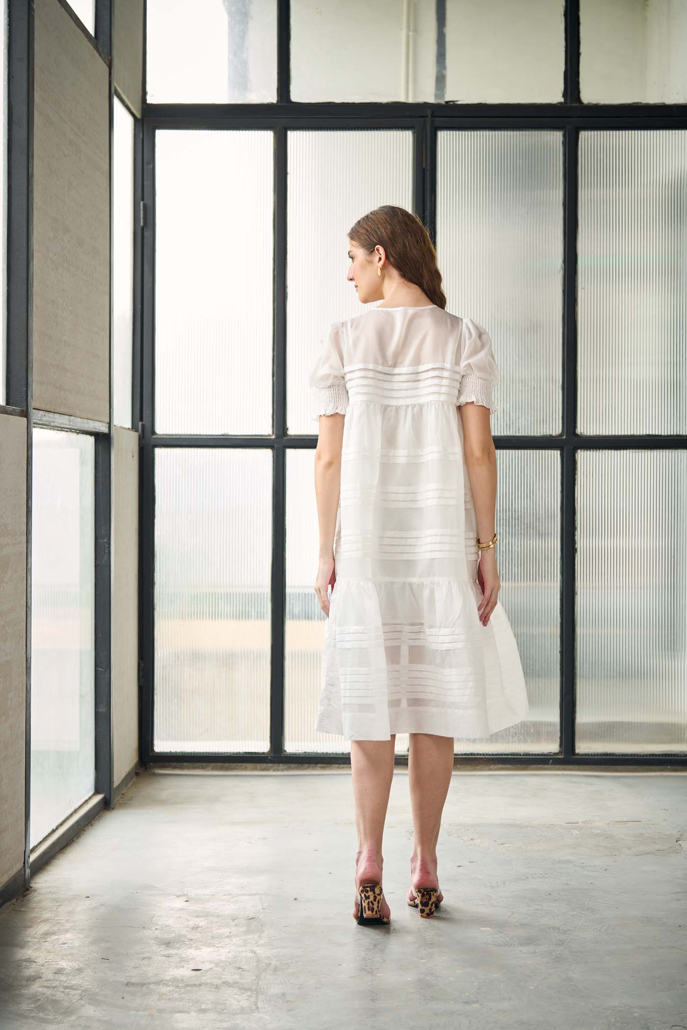 White Round-Neck Fit & Flare Dress