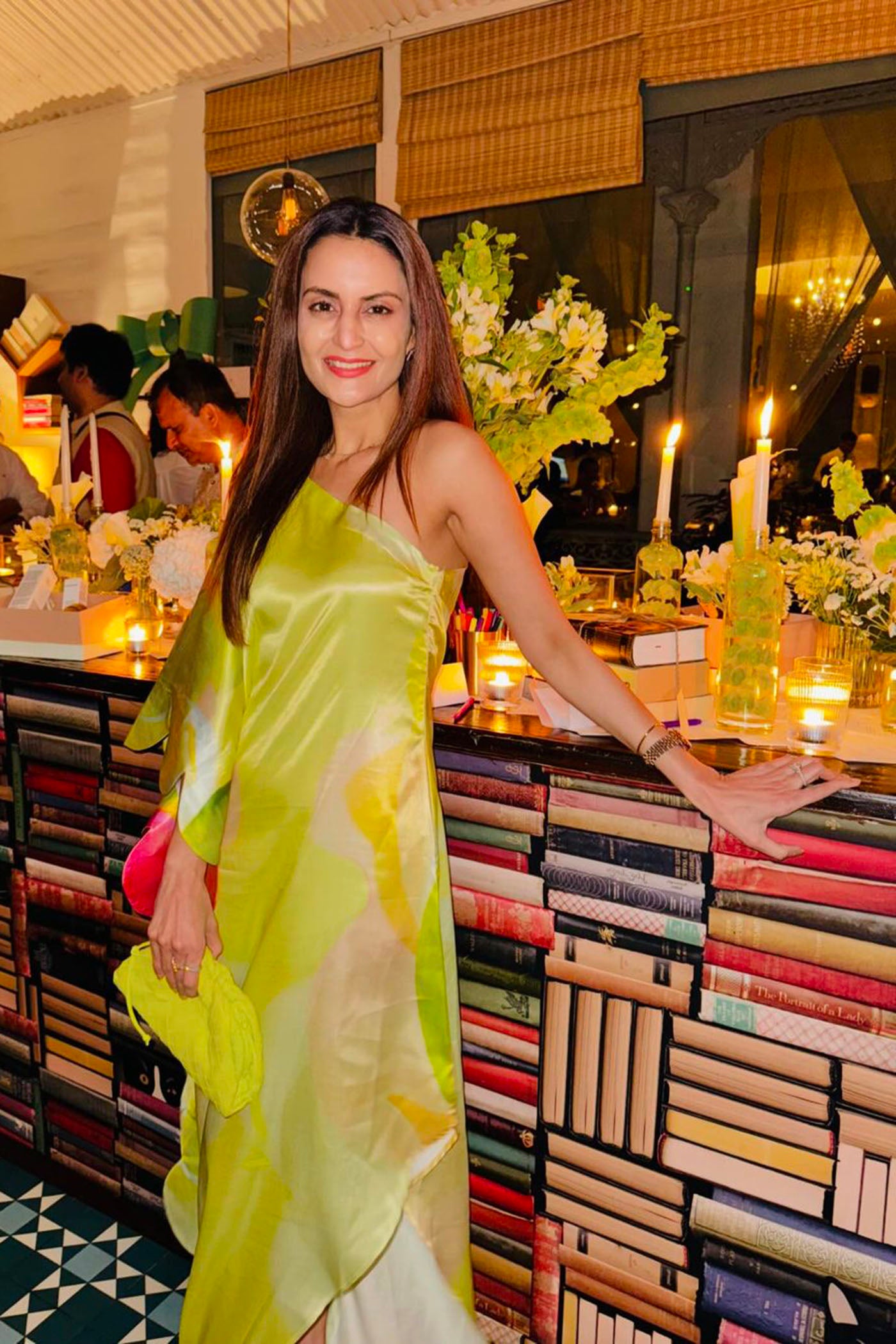 Dipti Dhillion In Green Printed One Shoulder Long Dress