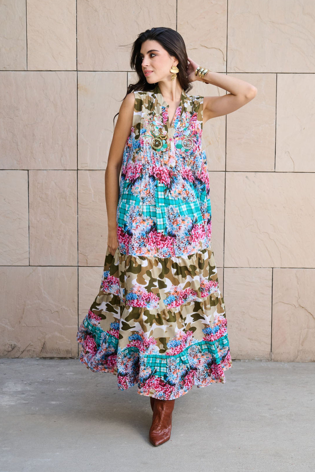 Tropical Serenity Embroidered Sleevless Dress