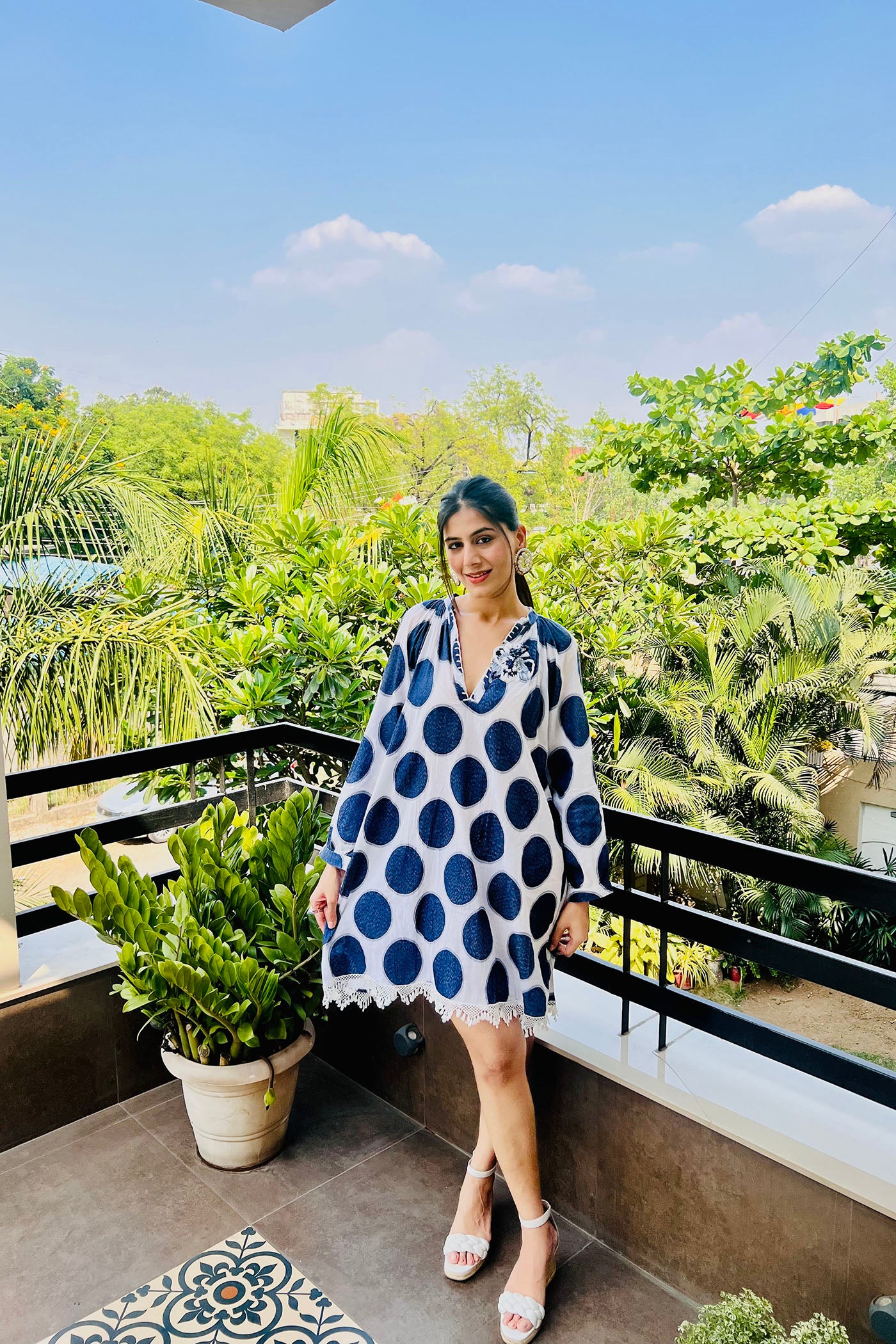Shivani Lalwani In Printed Polka Dot Straight Mini Dress
