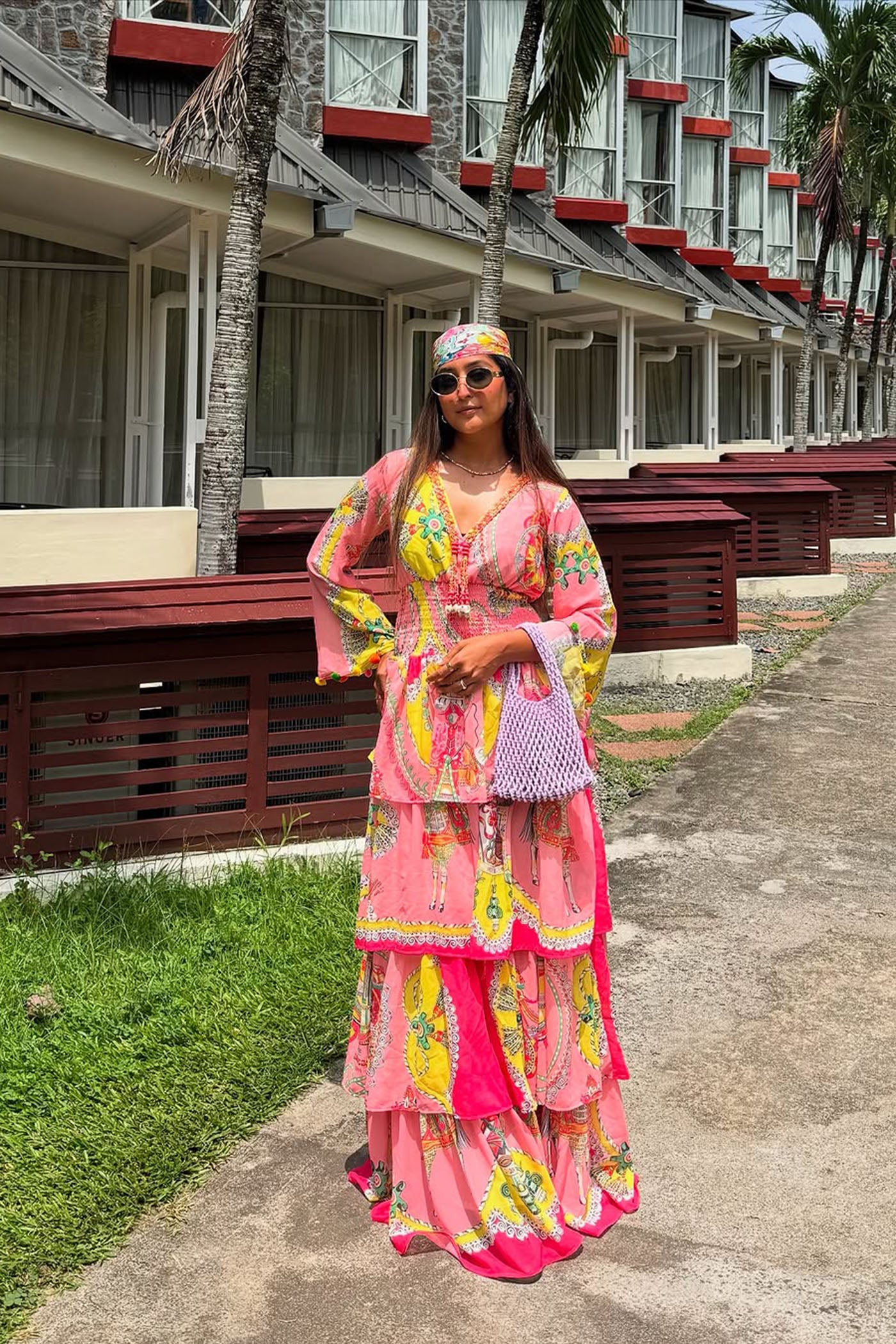 Hrishitaa Chopra In Peach Printed 4 Tier Maxi Dress