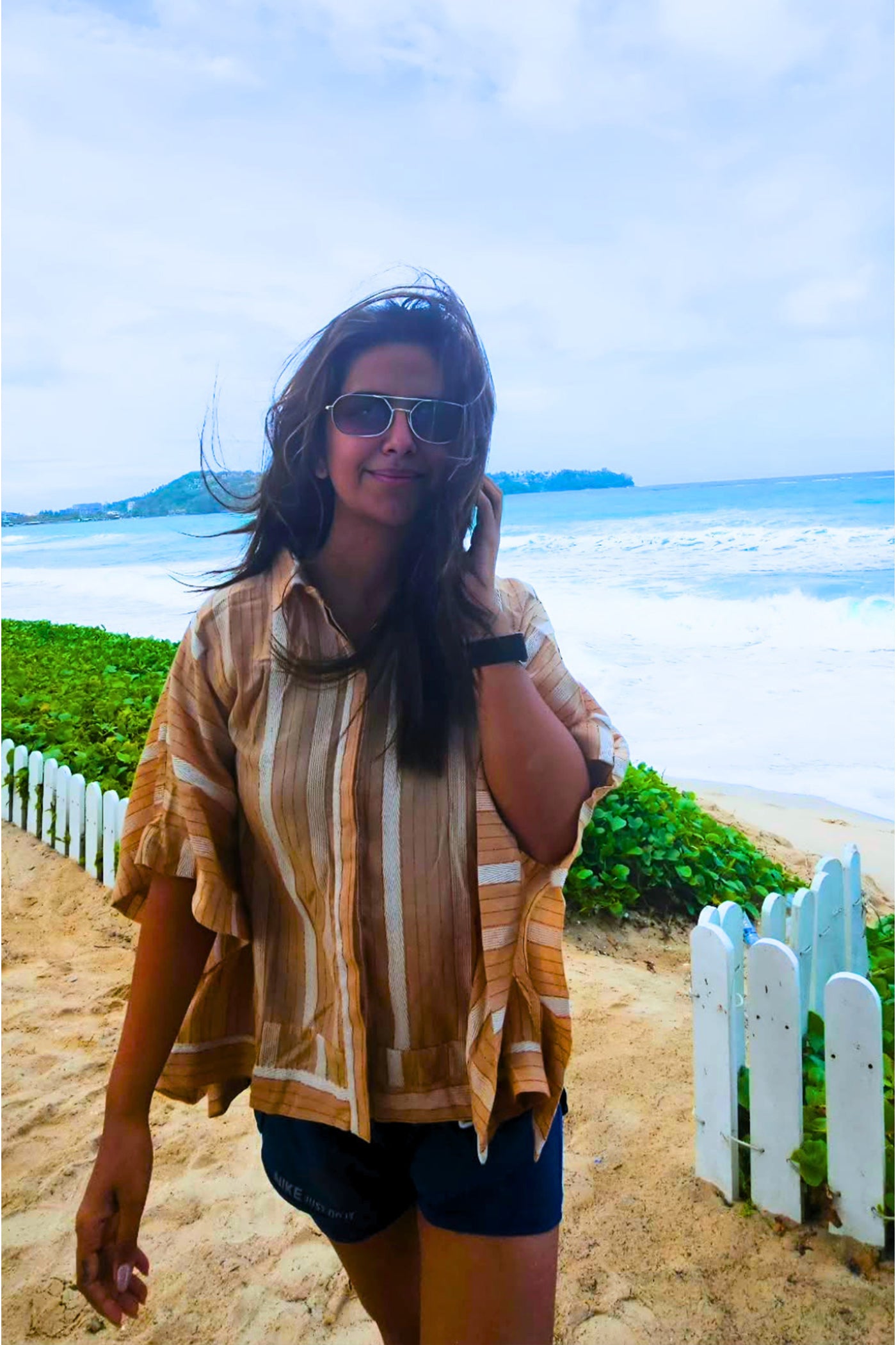 AVIKA GHOR In Sand Stripe Boxy Shirt