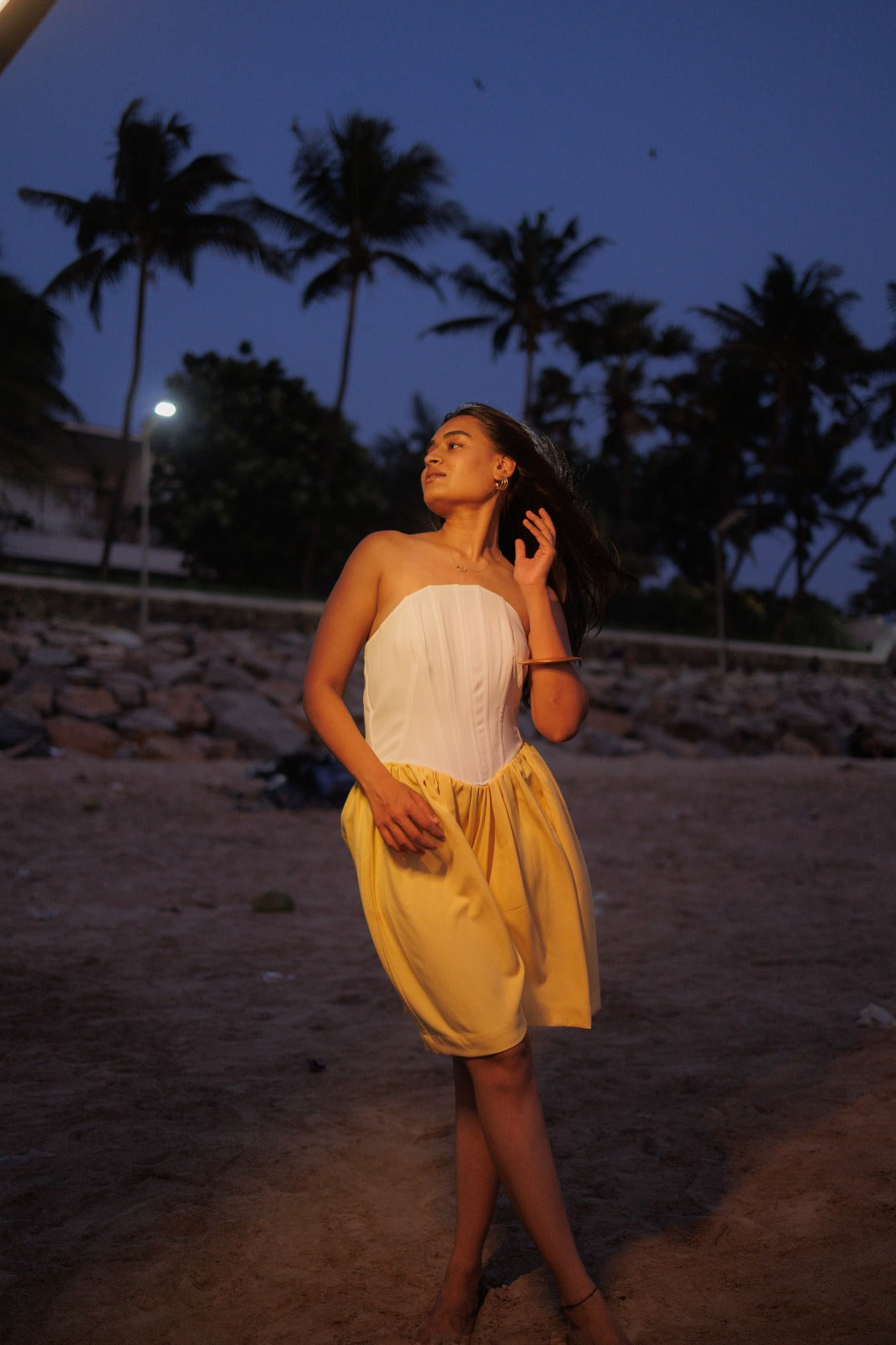 Aditi sahu In Lemon And Creame Corset Dress