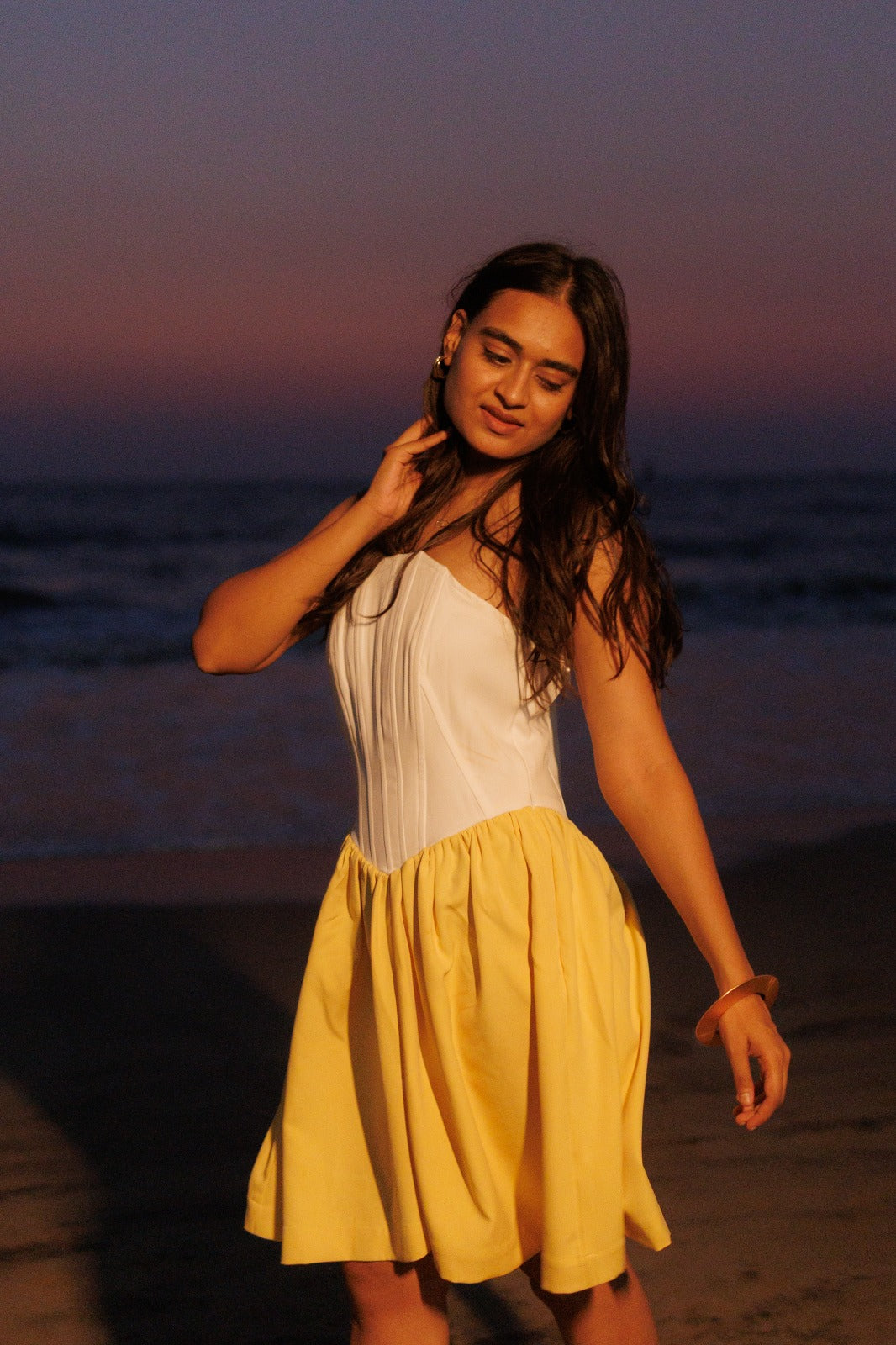 Aditi sahu In Lemon And Creame Corset Dress
