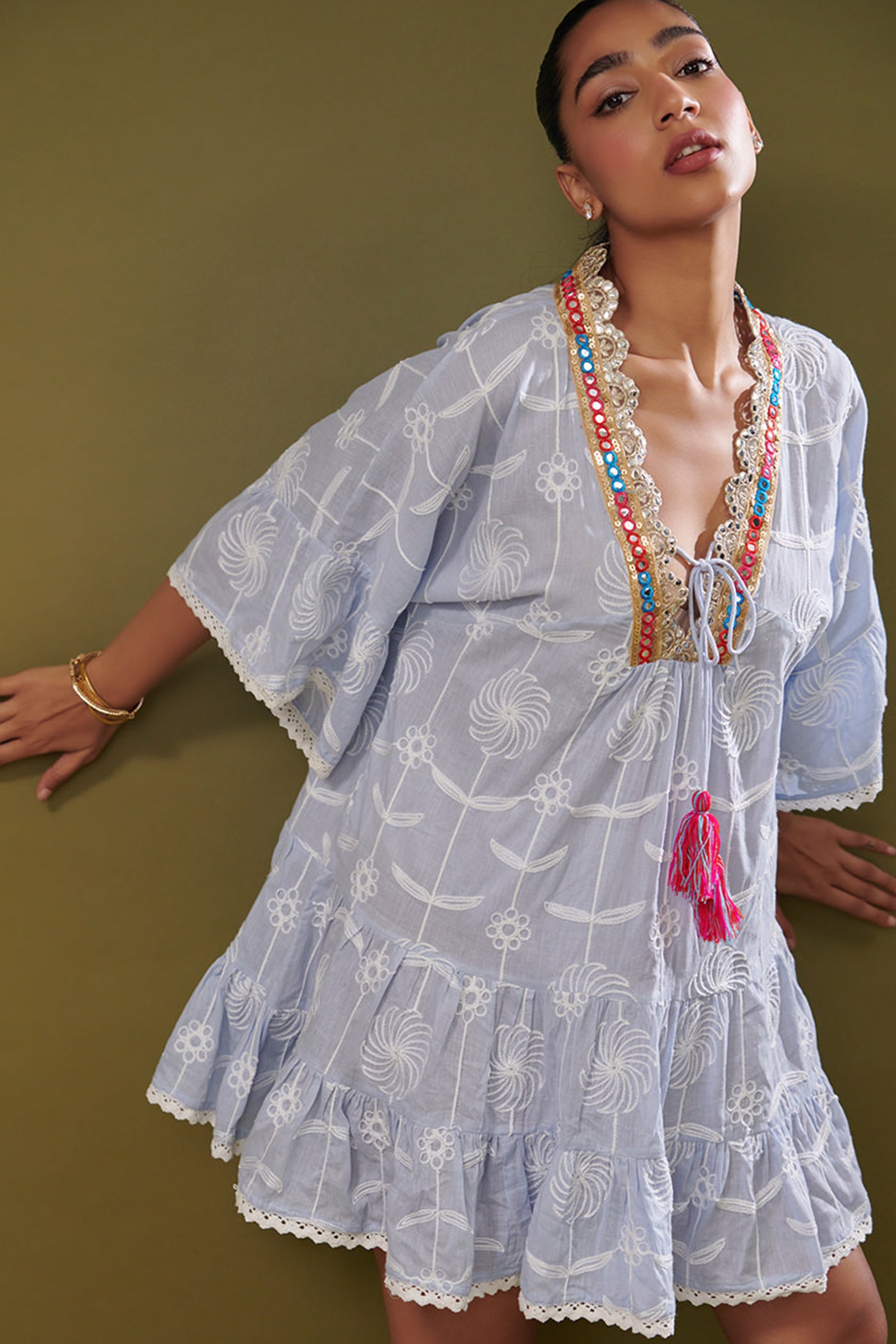 Short Embroidered Boxy Dress