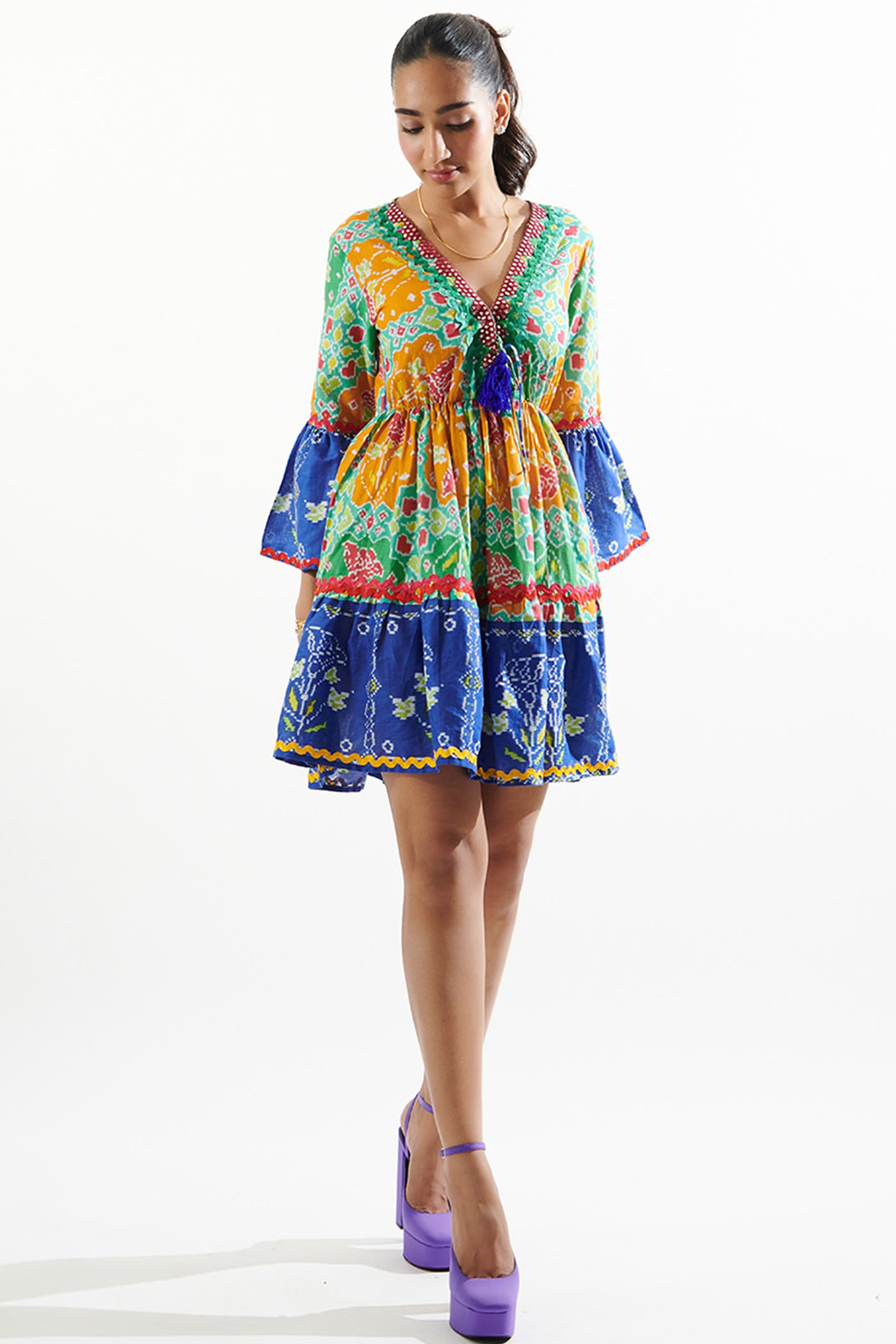 V-Neck Short Embellished Dress