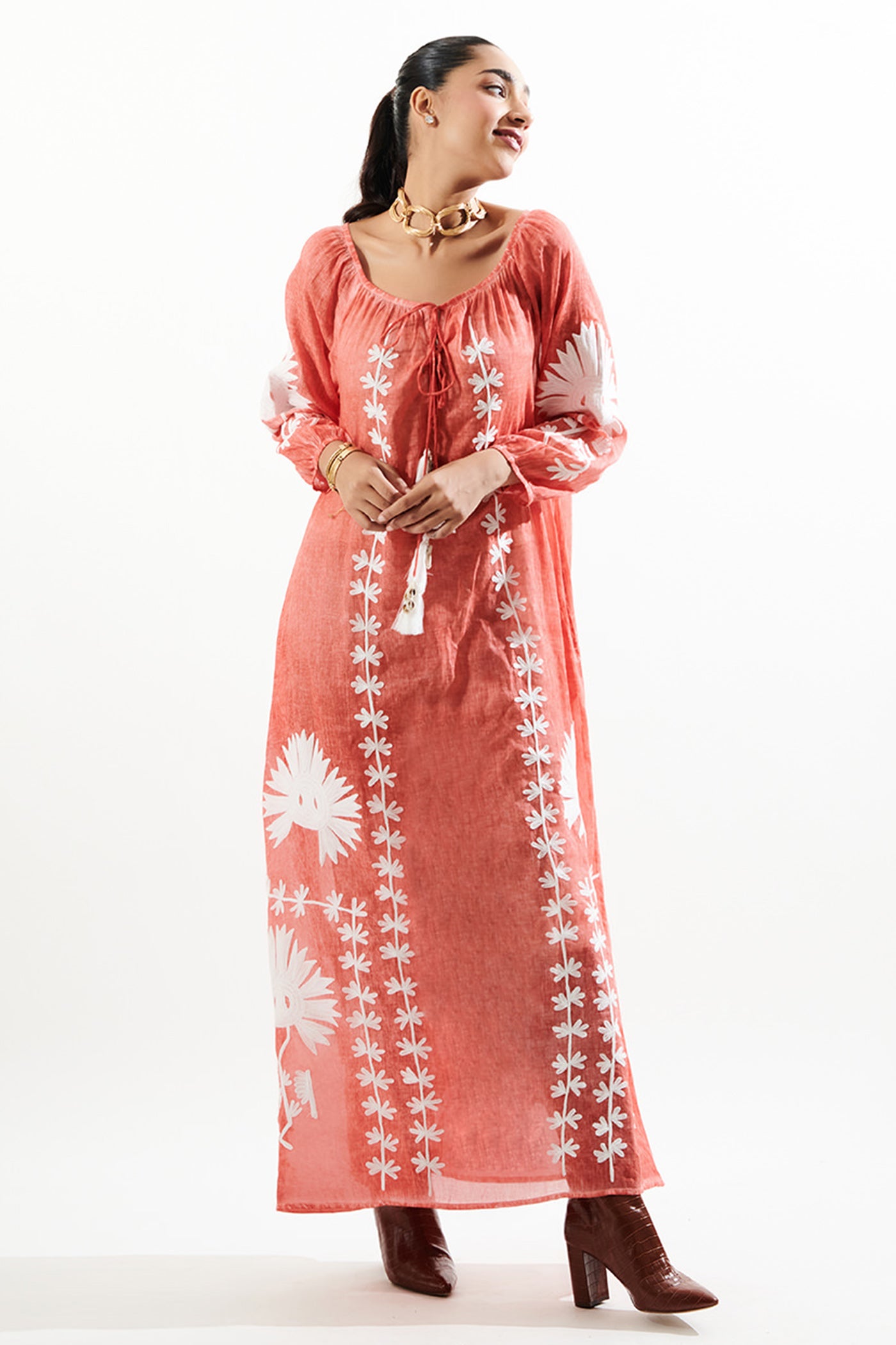 round neck cotton maxi dress