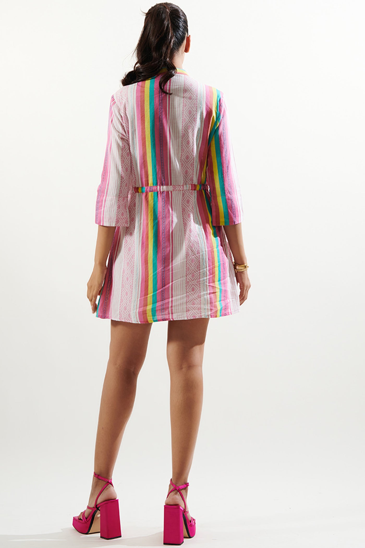 Embroidered neck printed dress