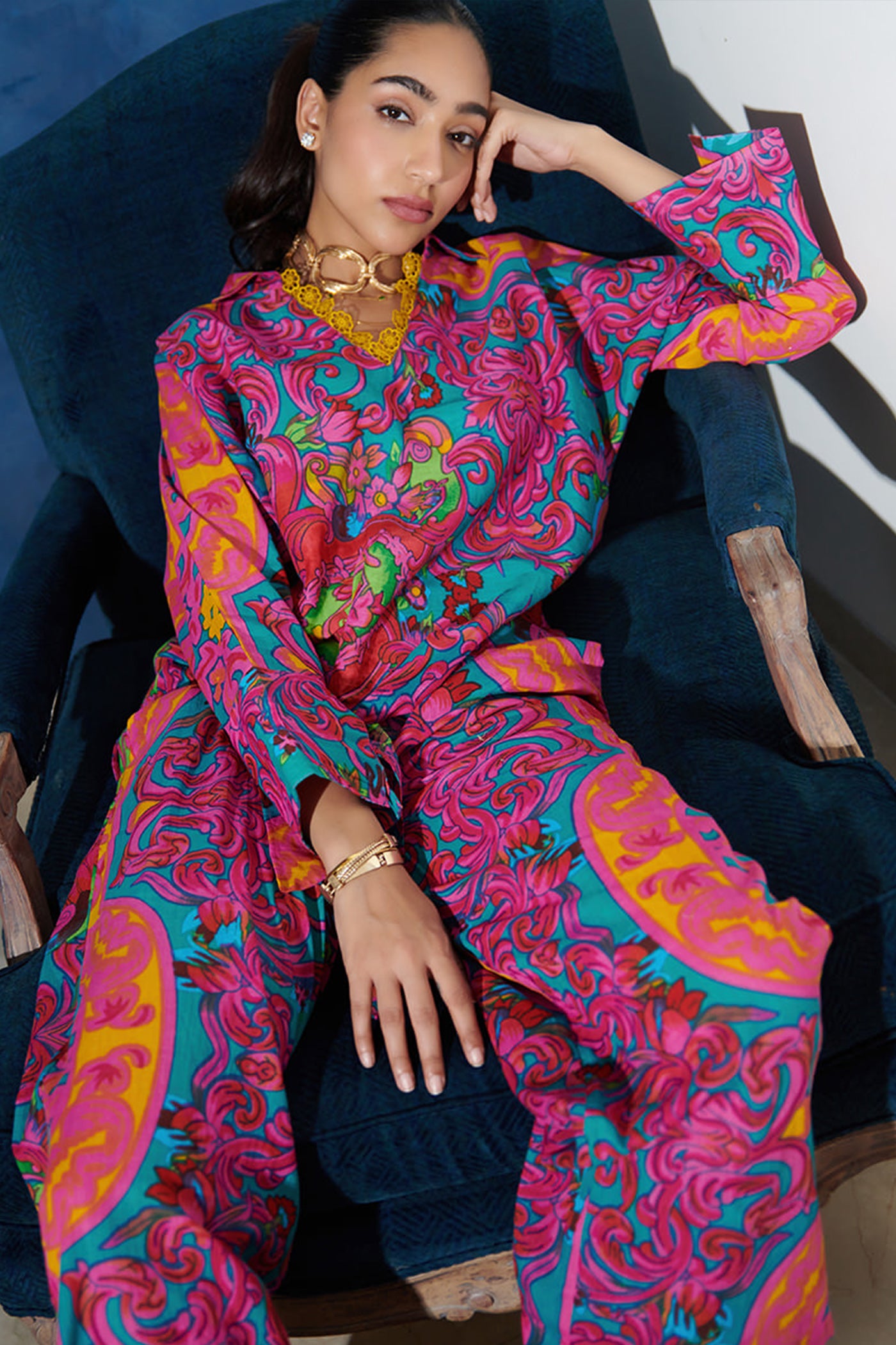 Front tie knot top and pant set