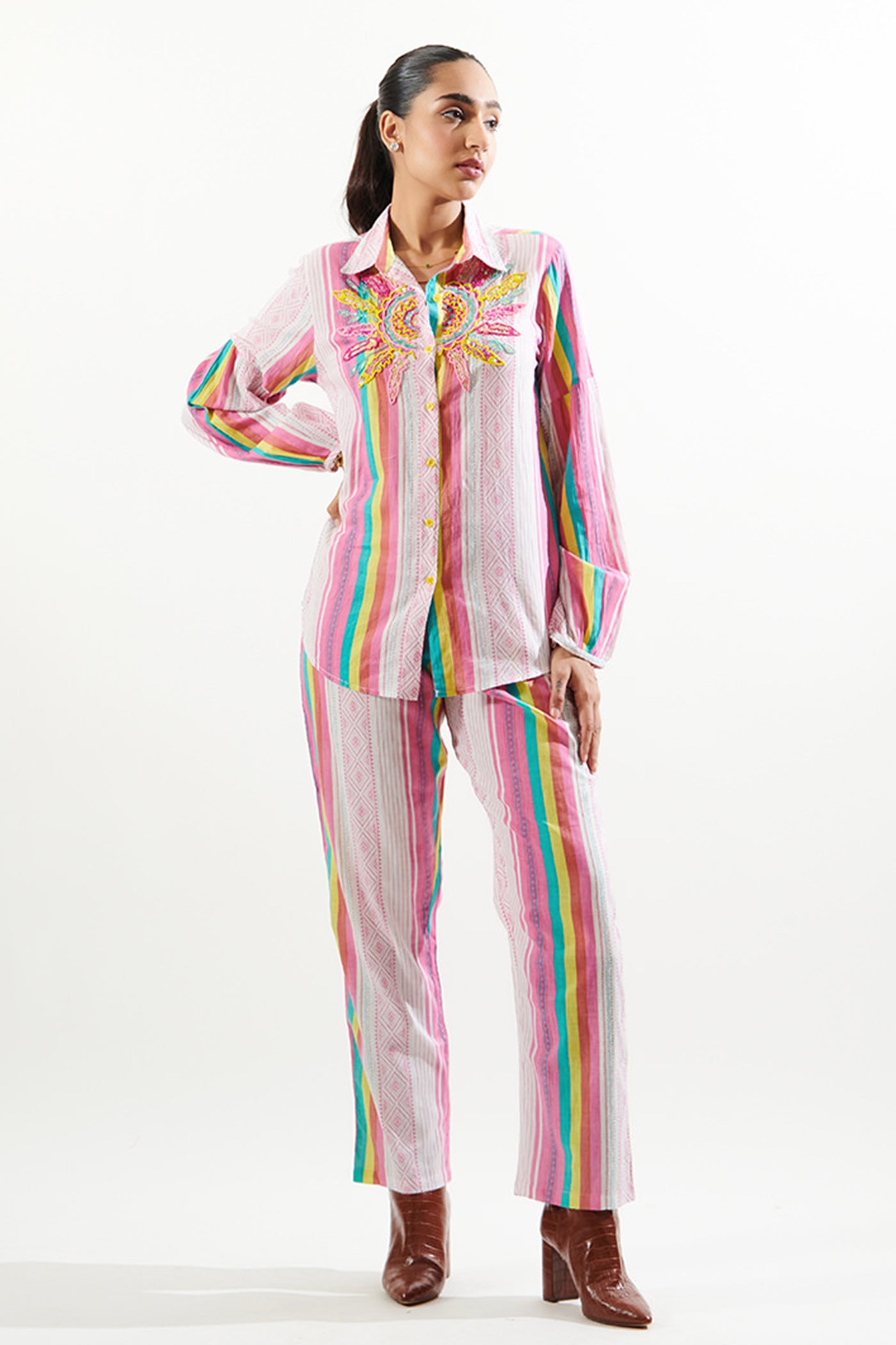 Stripe cotton shirt and pant set