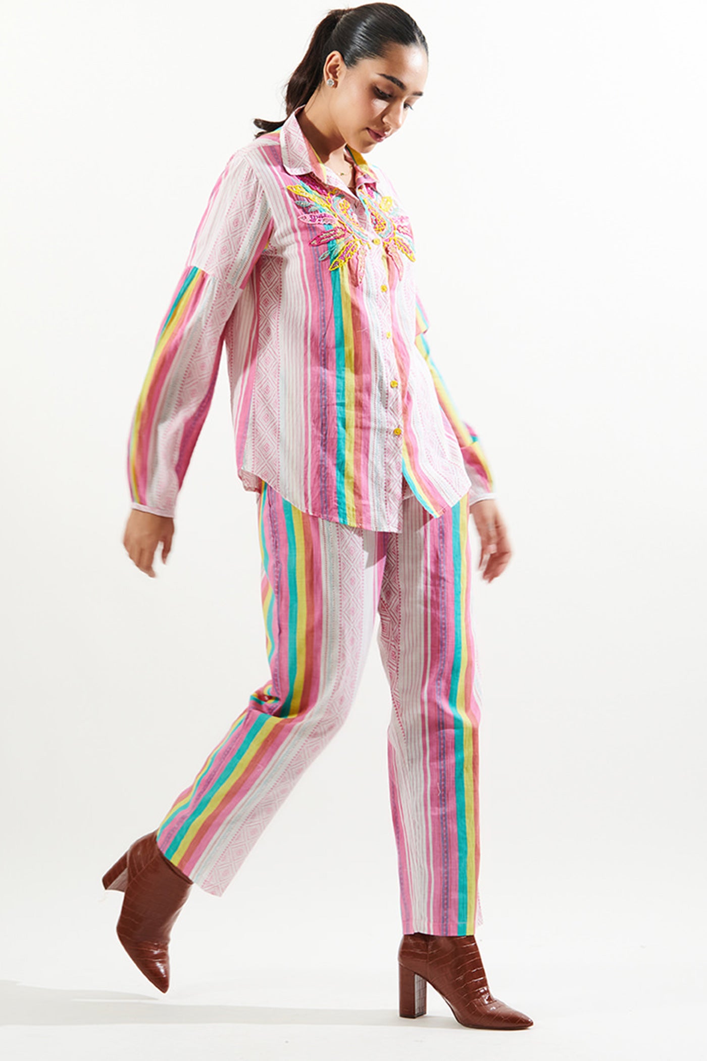 Stripe cotton shirt and pant set