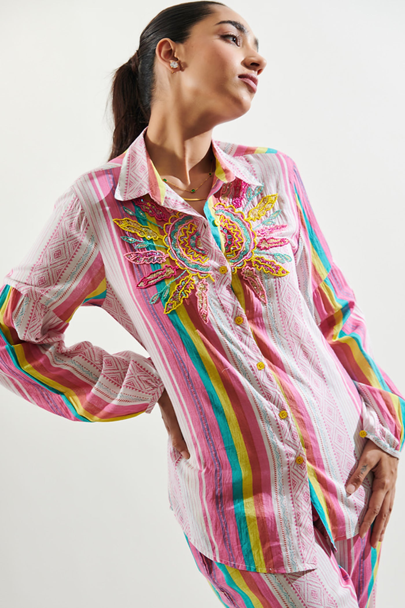 Stripe cotton shirt and pant set