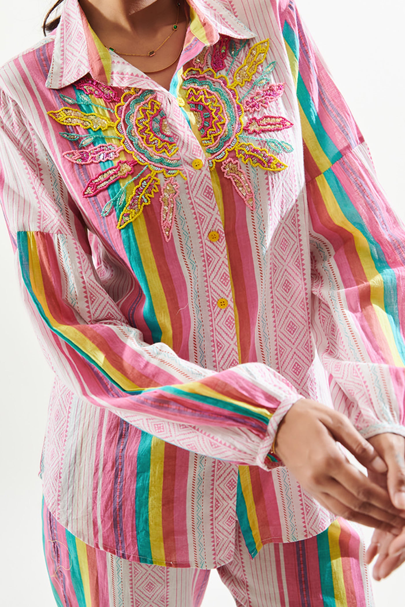 Stripe cotton shirt and pant set