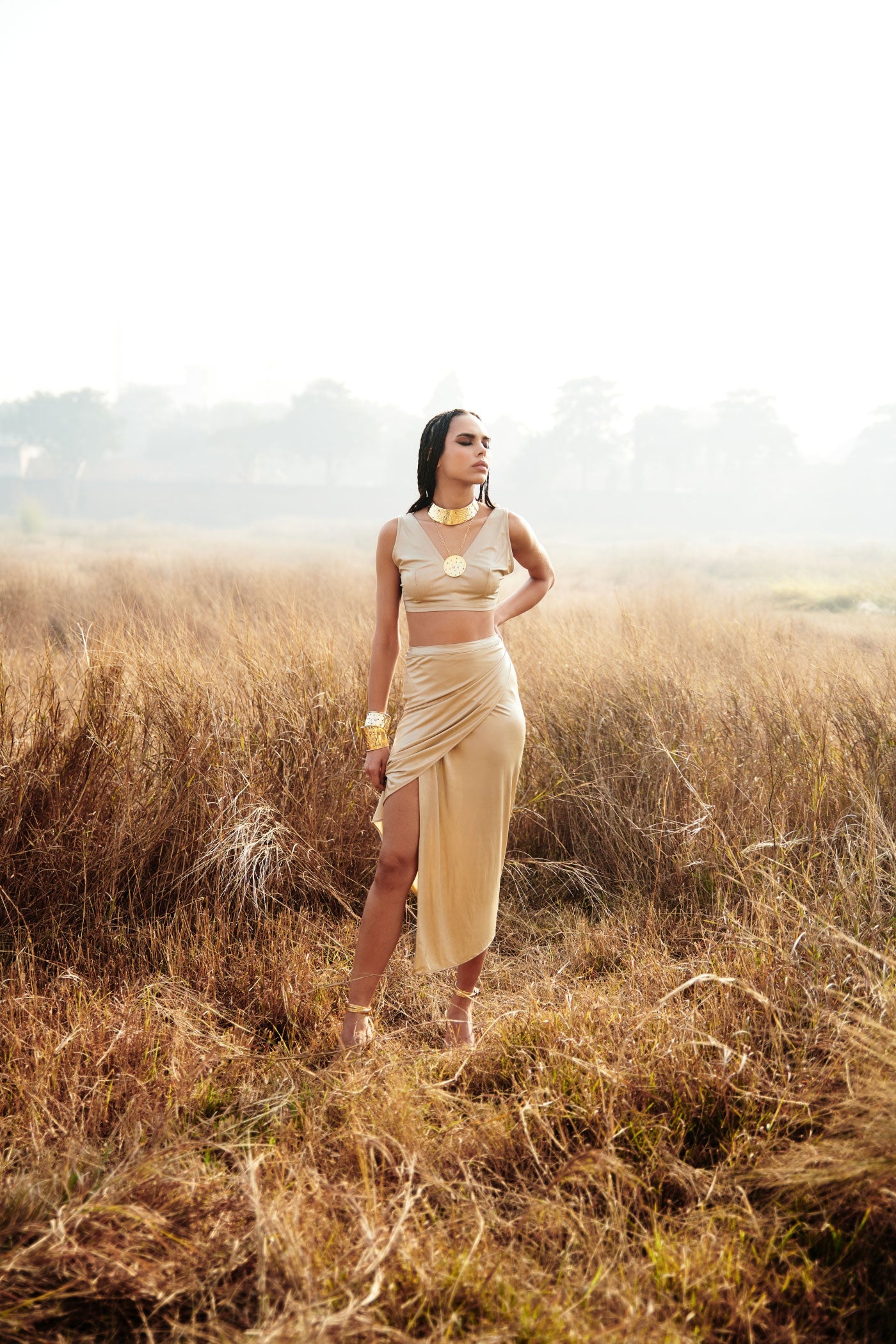 Golden Wrap-On Skirt With Cape Set
