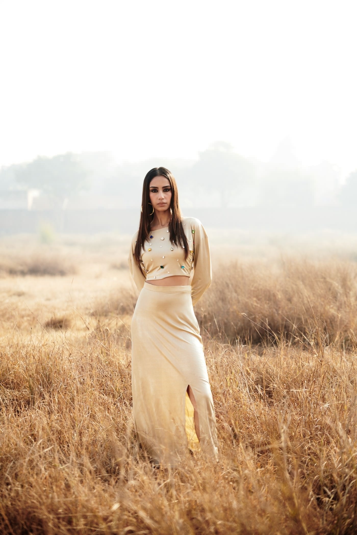 Embroidered Golden Skirt Set