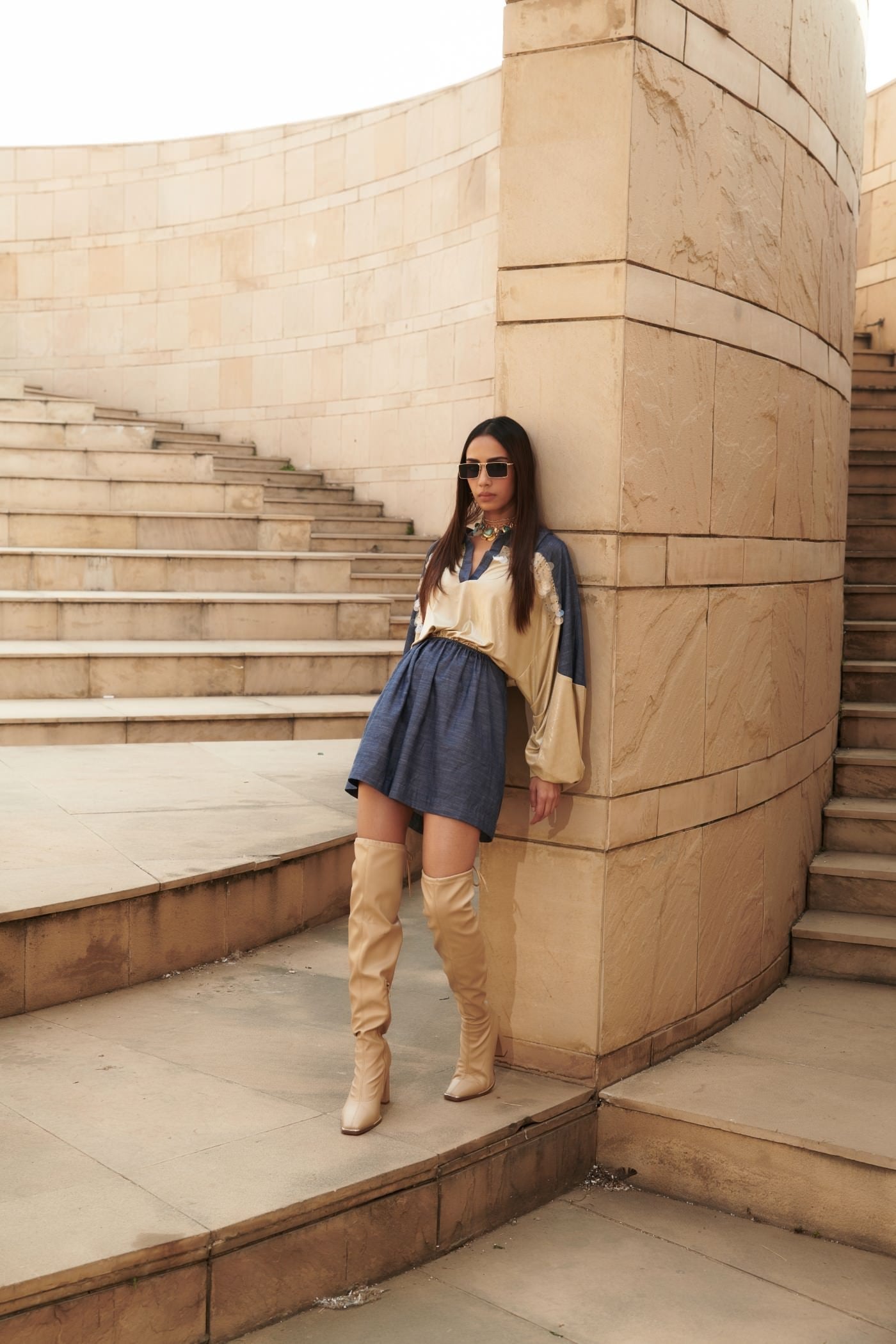 Sonam C Chhabra In Embroidered Drop Shoulder Mini Dress