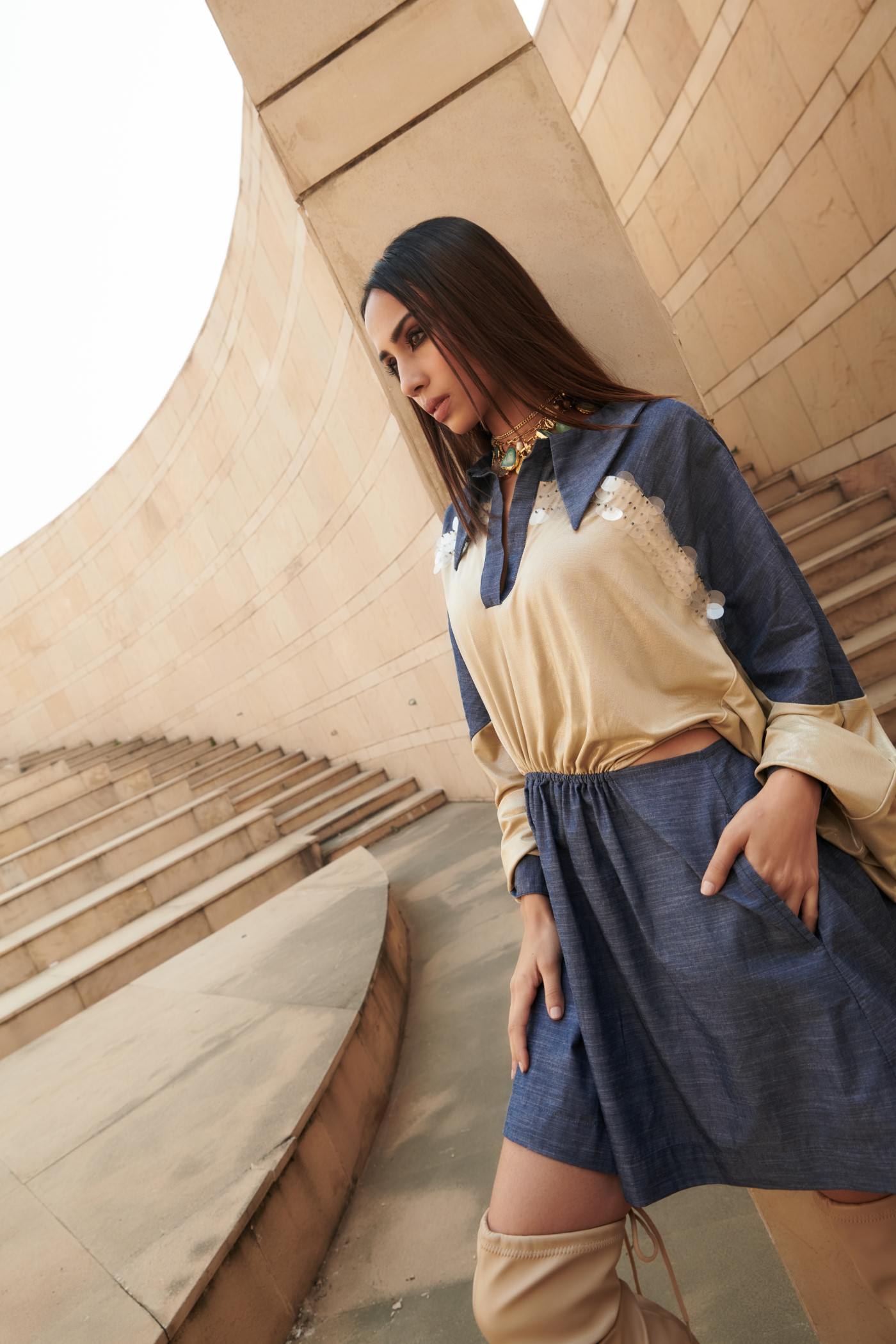 Sonam C Chhabra In Embroidered Drop Shoulder Mini Dress