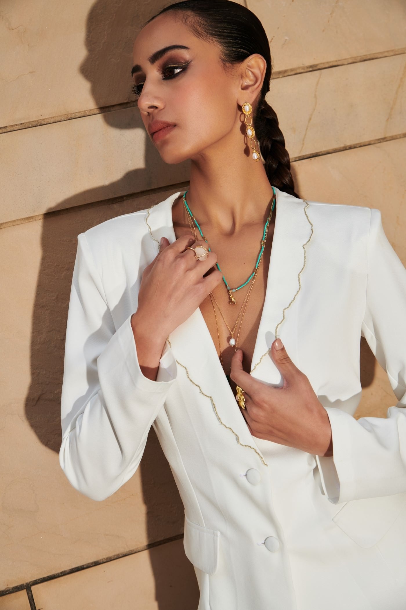 Avika Ghor In White Embroidered Blazer With Extra Wide Leg Pants