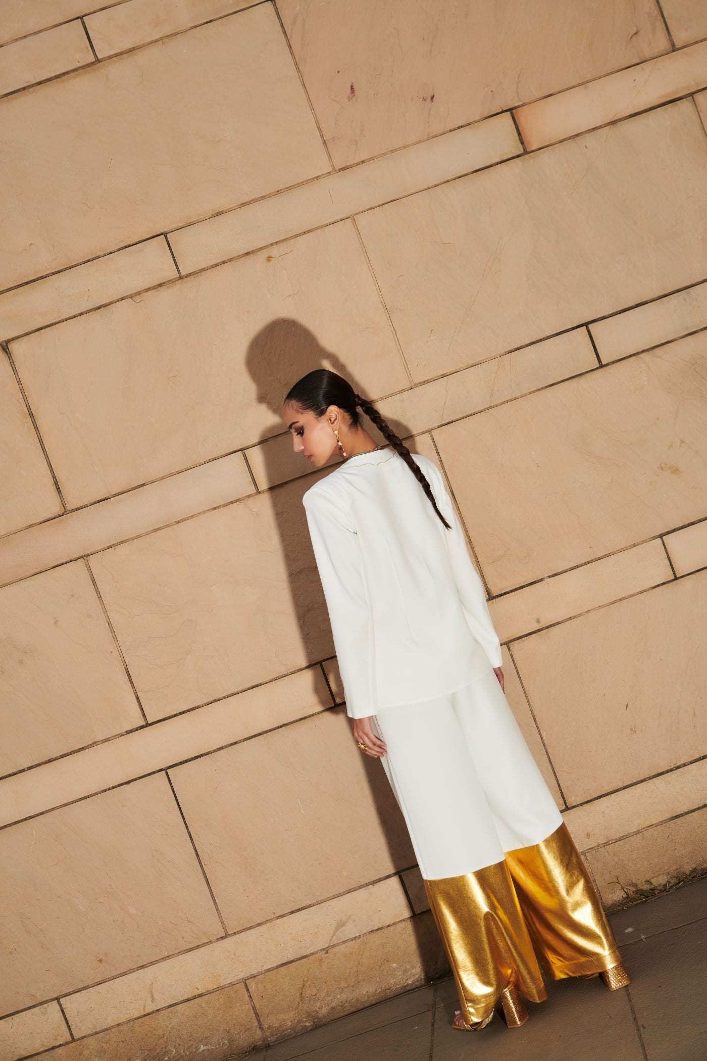 Avika Ghor In White Embroidered Blazer With Extra Wide Leg Pants