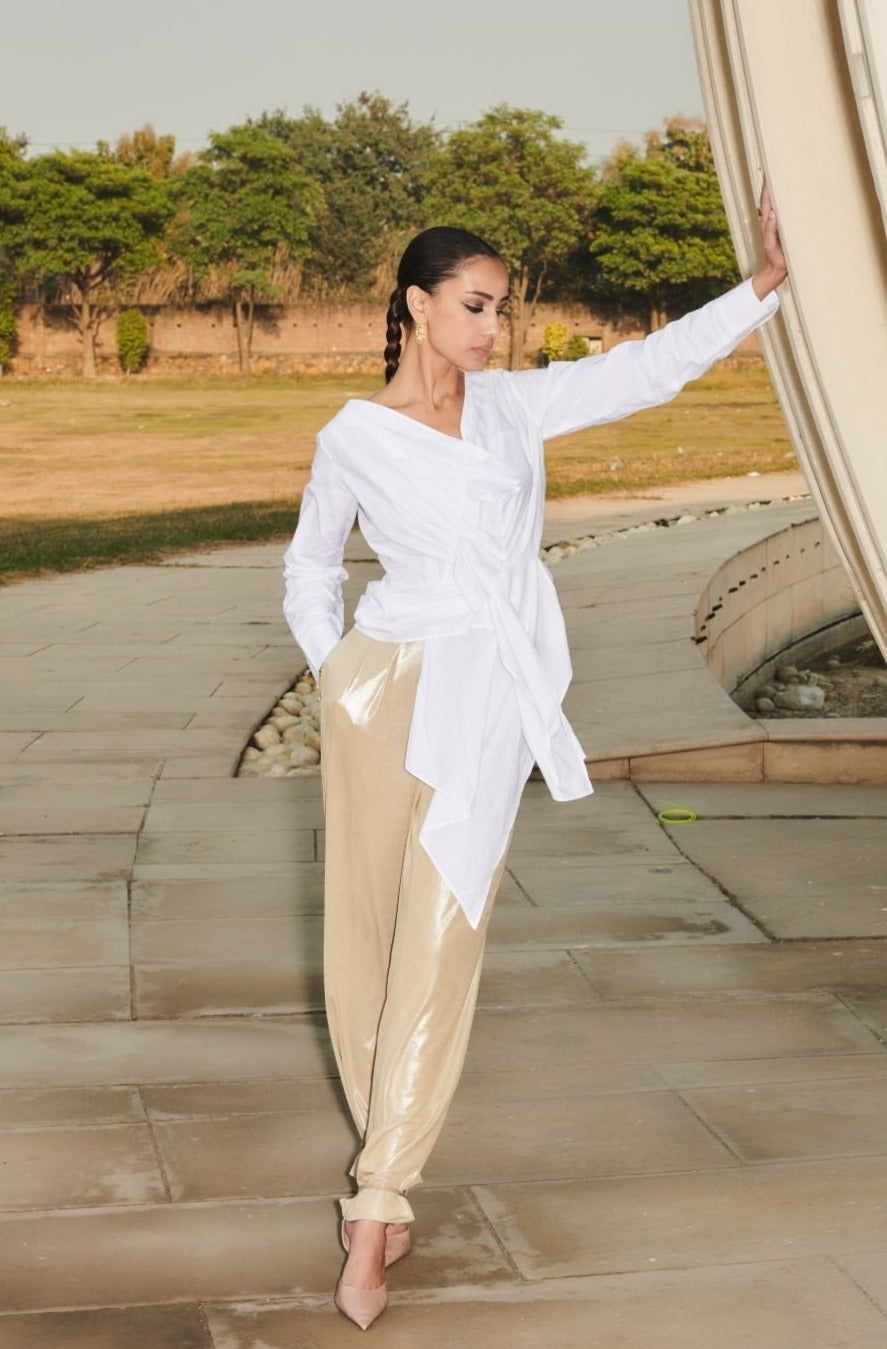 Metallic Golden Straight Pants