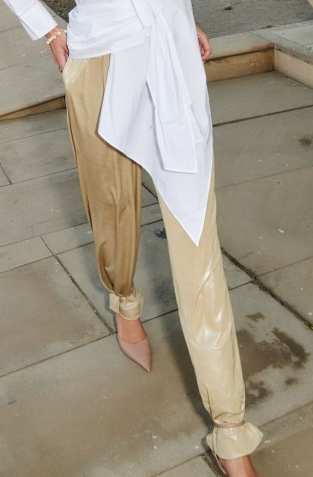 Metallic Golden Straight Pants