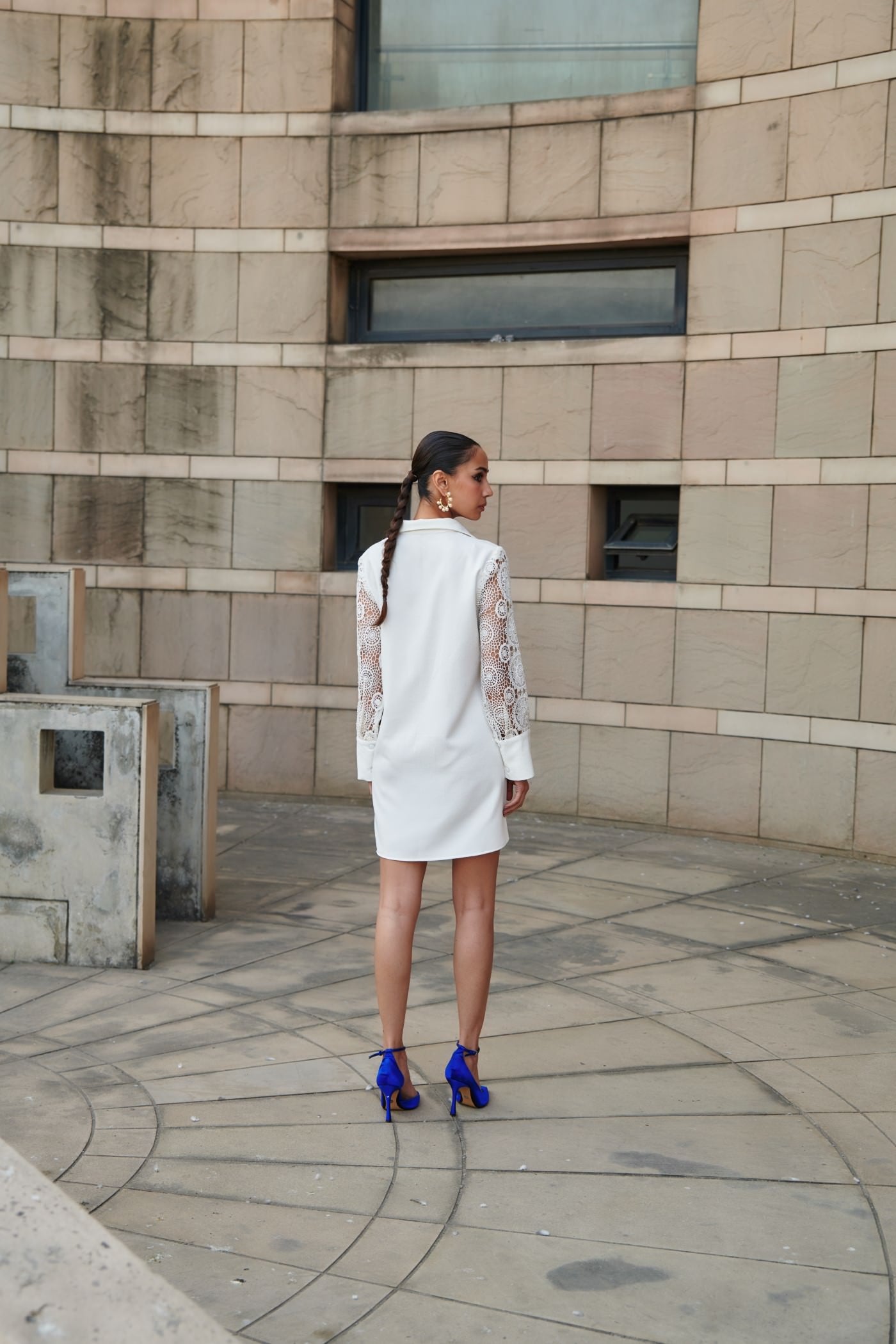 White Mini Shirt Dress With Lace Details