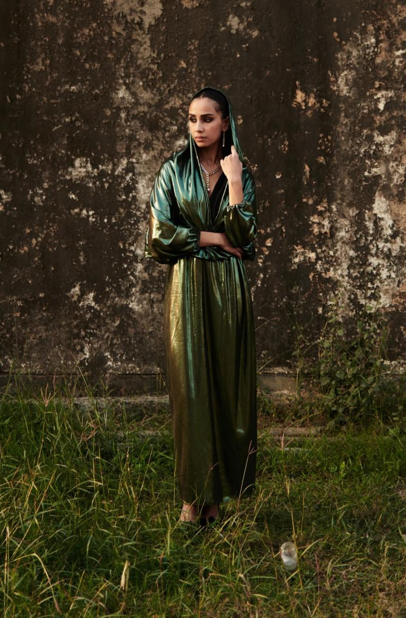 Metallic Green Hoodie Dress