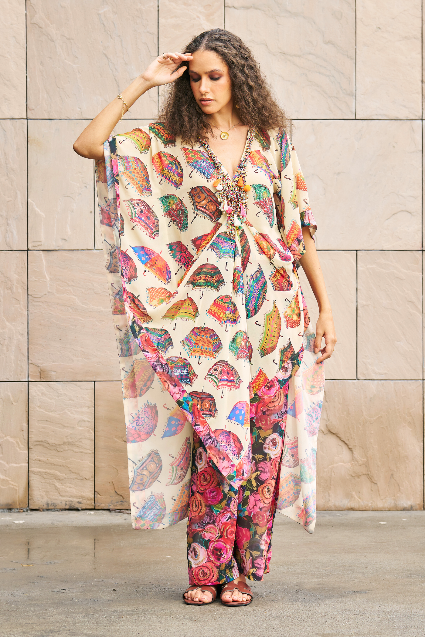 Umbrella Printed Kaftan With Pants