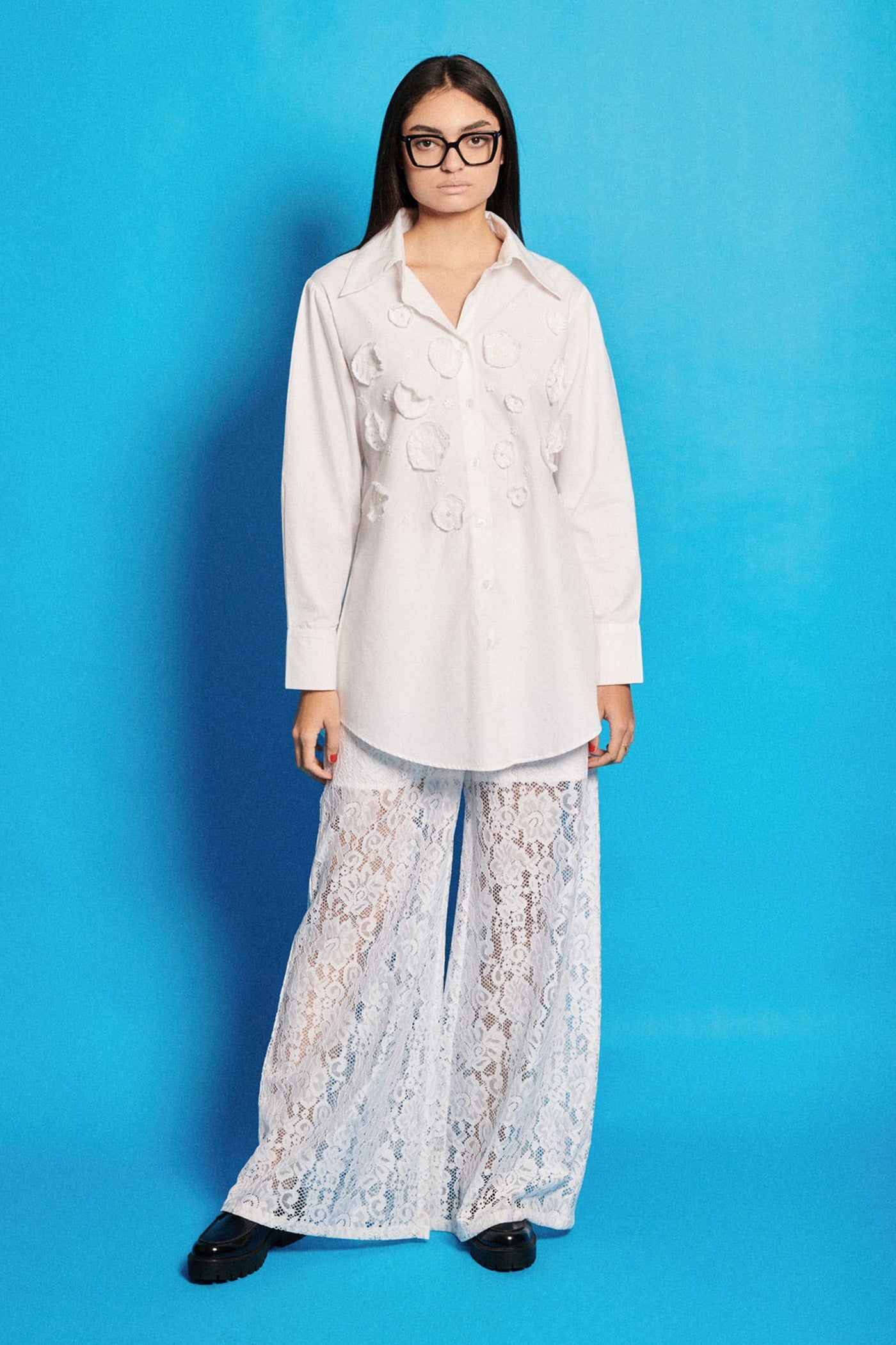 Patchwork Shirt With  Lacy Pants