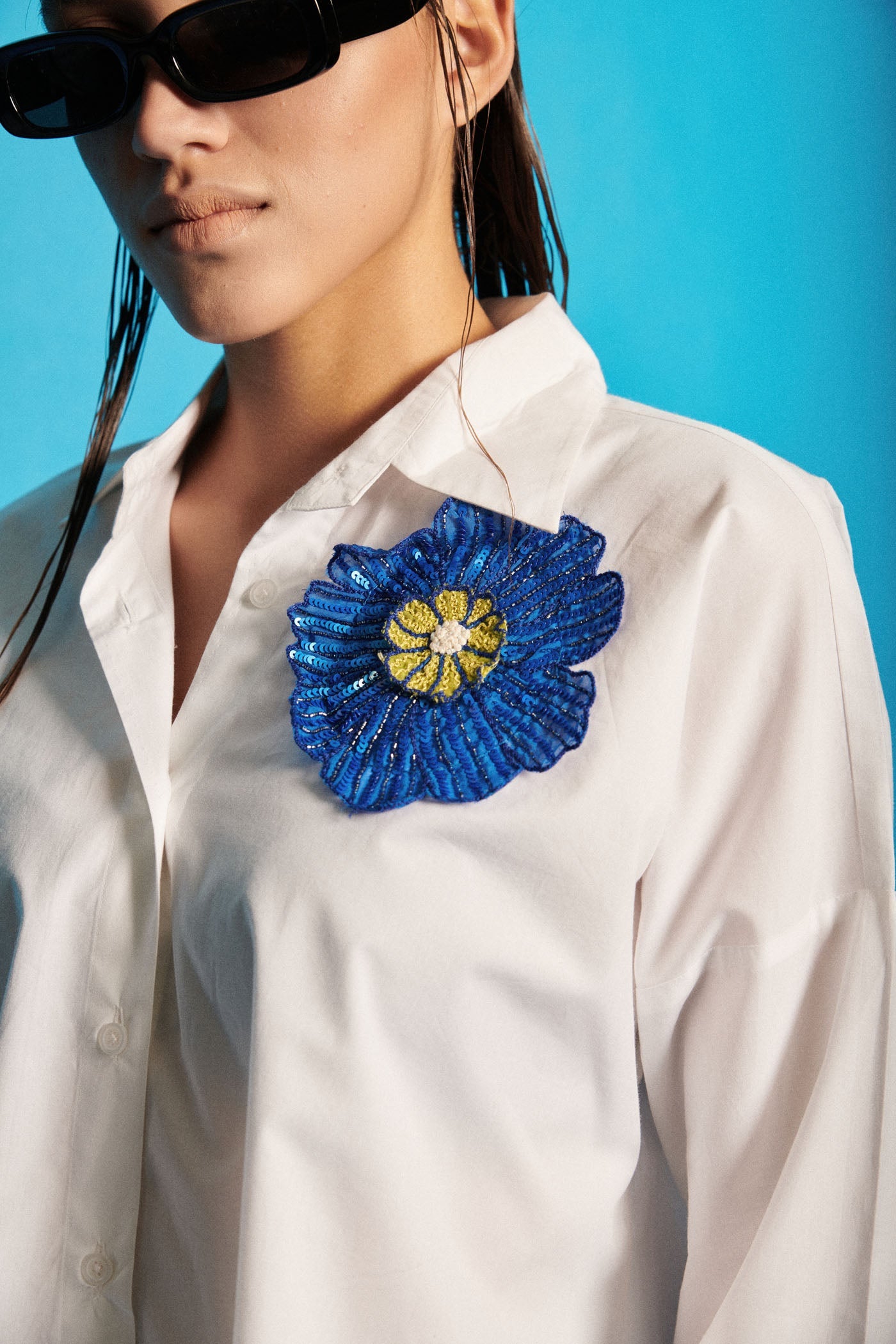 Flower Embroidered Poplin Shirt
