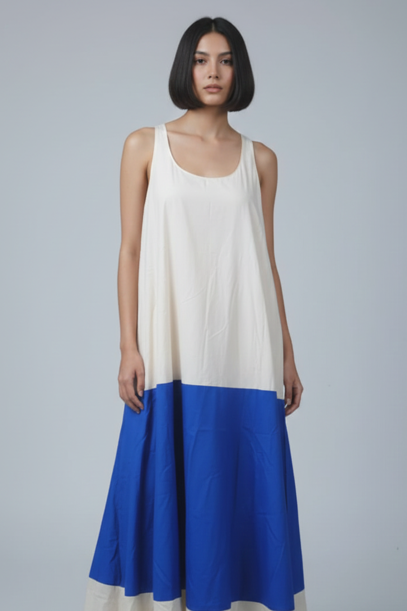 Sleeveless Color-Block Trapeze Maxi Dress