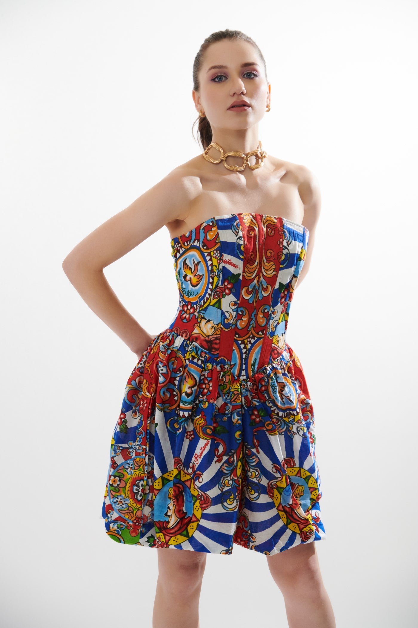 printed corset short dress