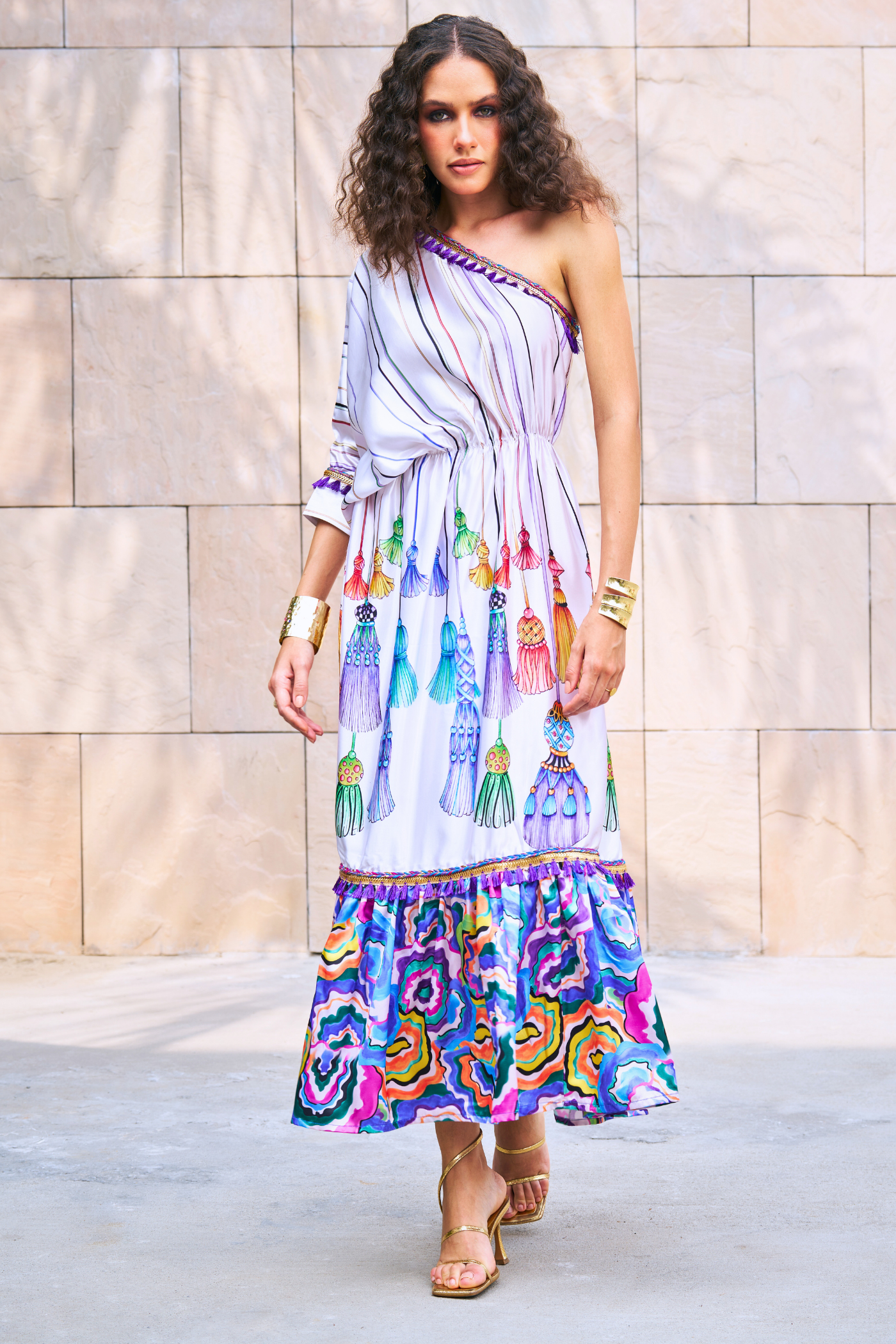 Printed One Shoulder Maxi Dress