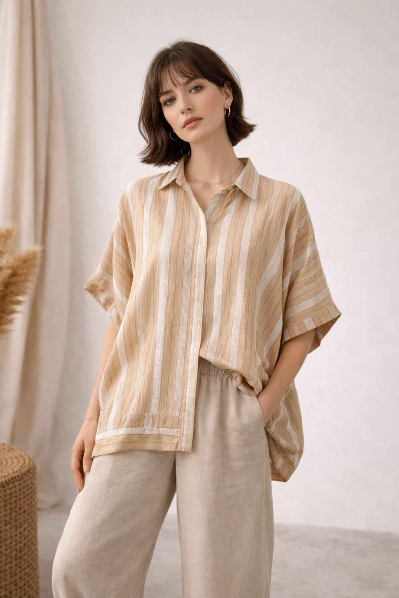Sand Stripe Boxy Shirt