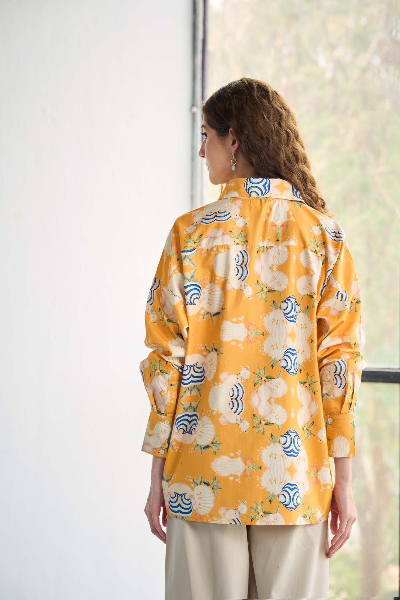 Mustard Floral Printed Poplin Shirt