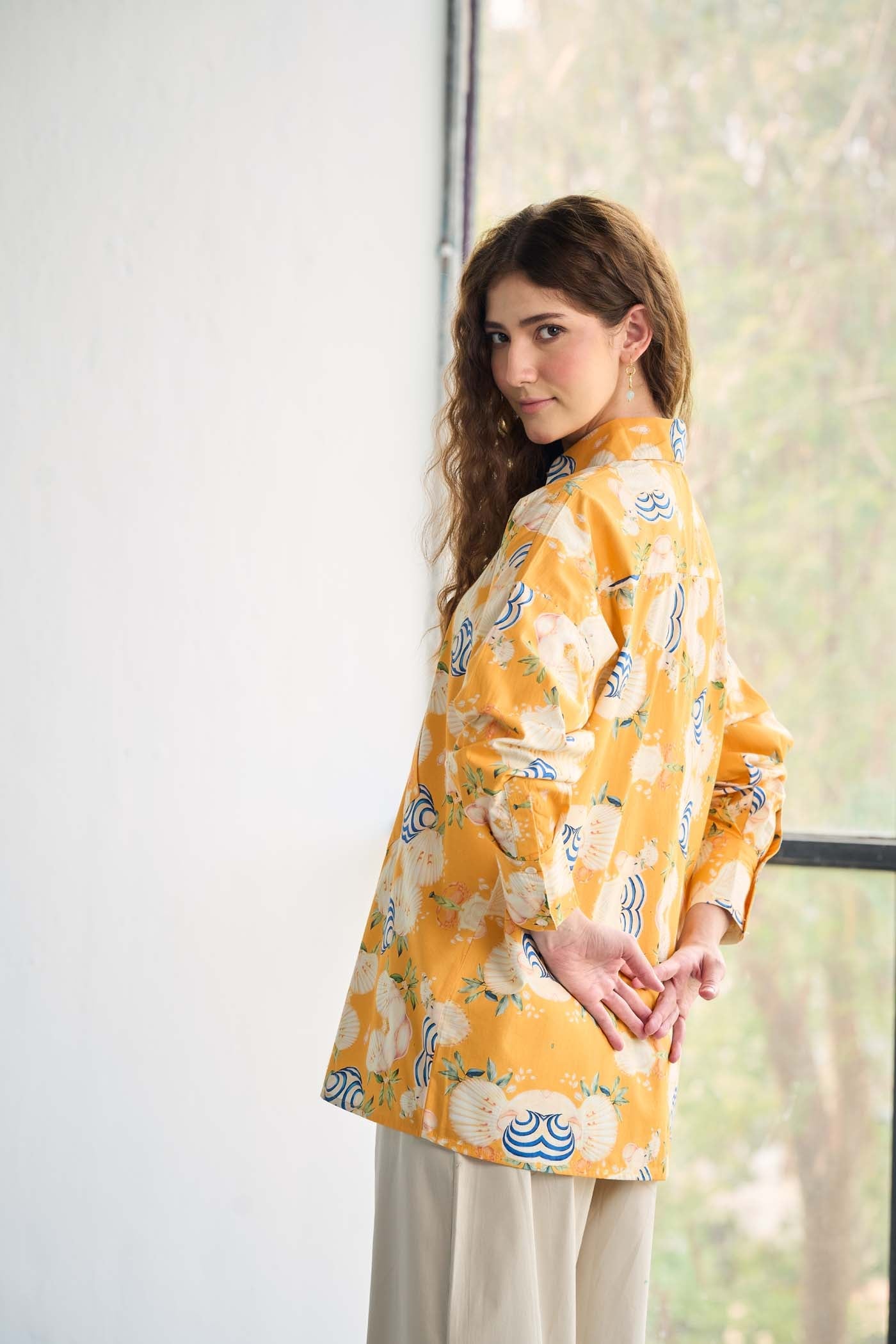 Mustard Floral Printed Poplin Shirt