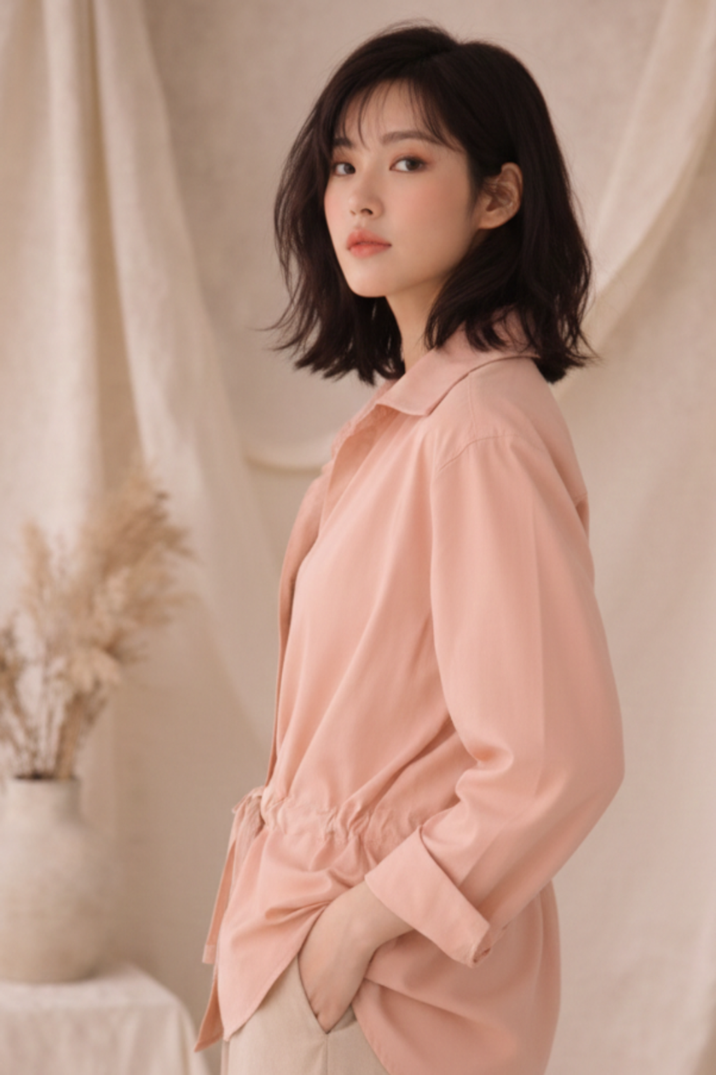 Pastel Peach Tie-Up Shirt