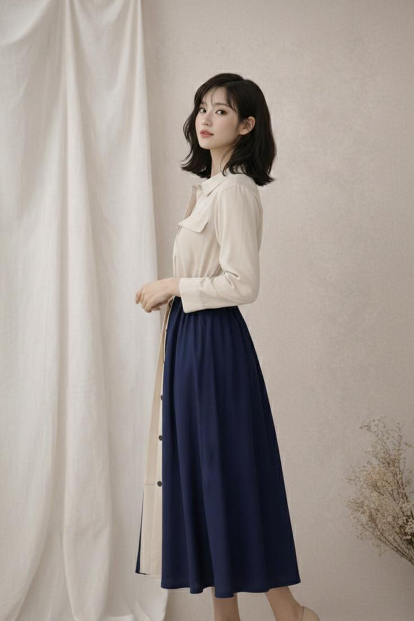 Indigo Belted Shirt Dress