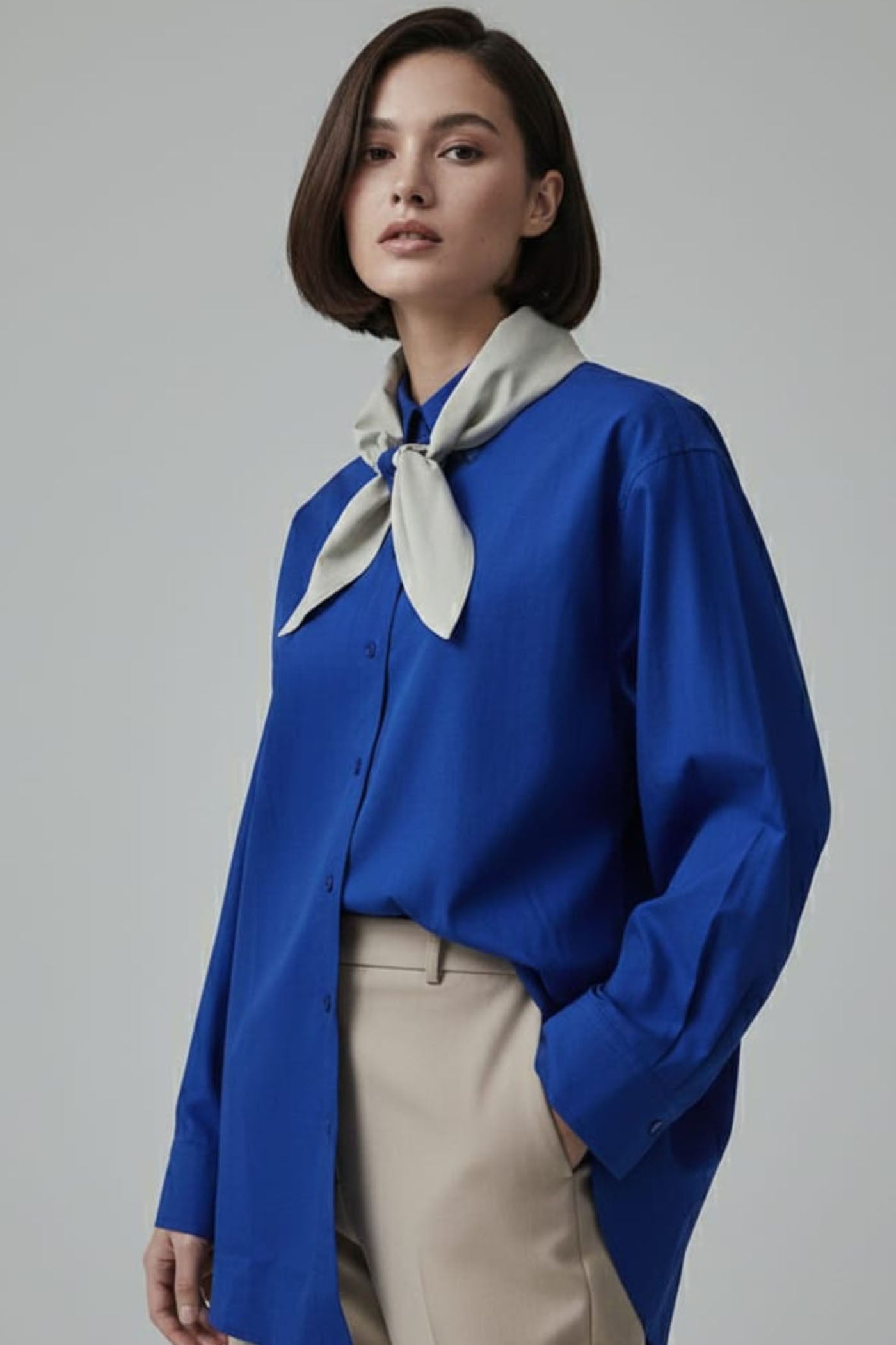 Azure Scarf-Tie Shirt